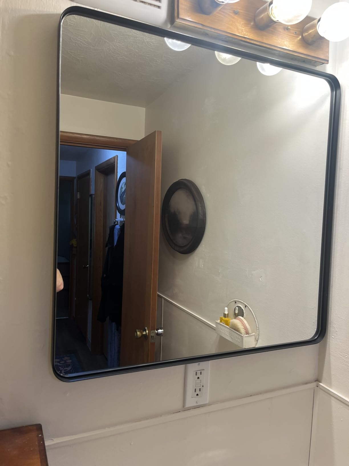 Keonjinn 20 x 30 Inch Brushed Nickel Bathroom Mirrors for Over Sink | HD Tempered Glass, Silver Vanity Mirror, Rust-Resistant Aluminum Frame, Rounded Rectangle, French Cleat Mount, Home Decor customer photo 1