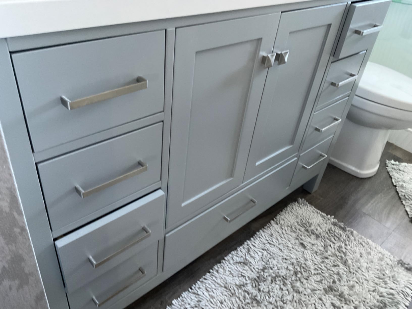 ARIEL Cambridge 48-inch Bathroom Vanity with Sink, Solid Wood, 1.5-inch Pure White Quartz Countertop, Single Rectangular Porcelain Sink, 2 Soft Closing Doors, 9 Dovetail Drawers, White Oak customer photo 1