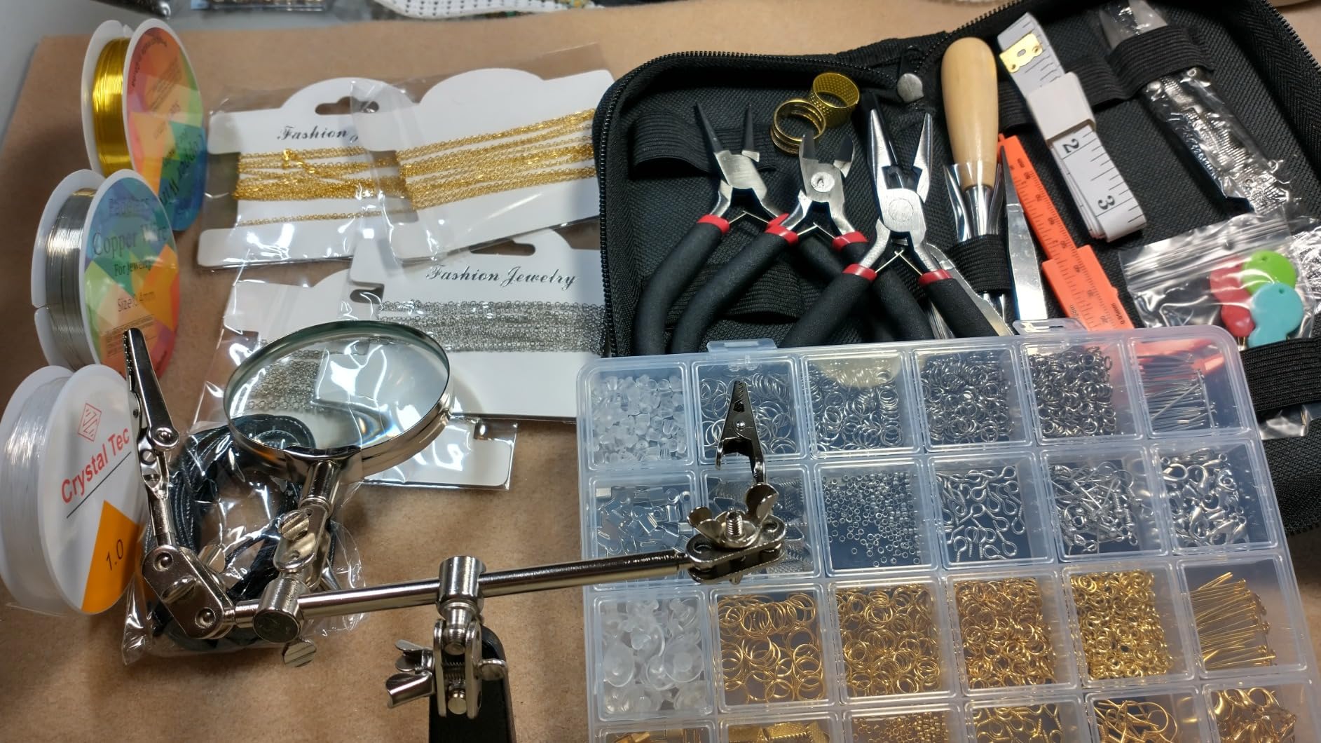 MONVICT Jewelry Making Supplies Kit with Jewelry Making Tools, Findings, Necklace Chain, Jewelry Wires, Adjustable Magnifier, Carry Bag, Meet All the Needs of Jewelry Making, Repair, Beading customer photo 2