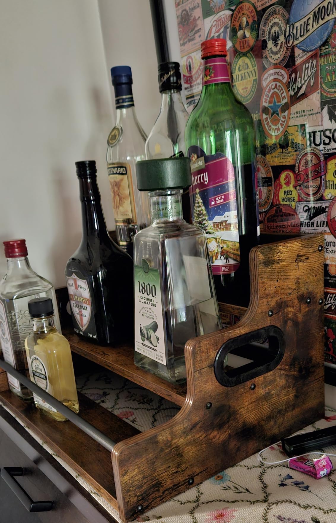 KLM Liquor Bottle Display Shelf, Coffee Syrup Rack Organizer, 3 Step Countertop Liquor Wine Rack, mini bar, liquor cabinet, Home Retro Bar Shelf Stand for Liquor Whiskey, Spirits customer photo 2