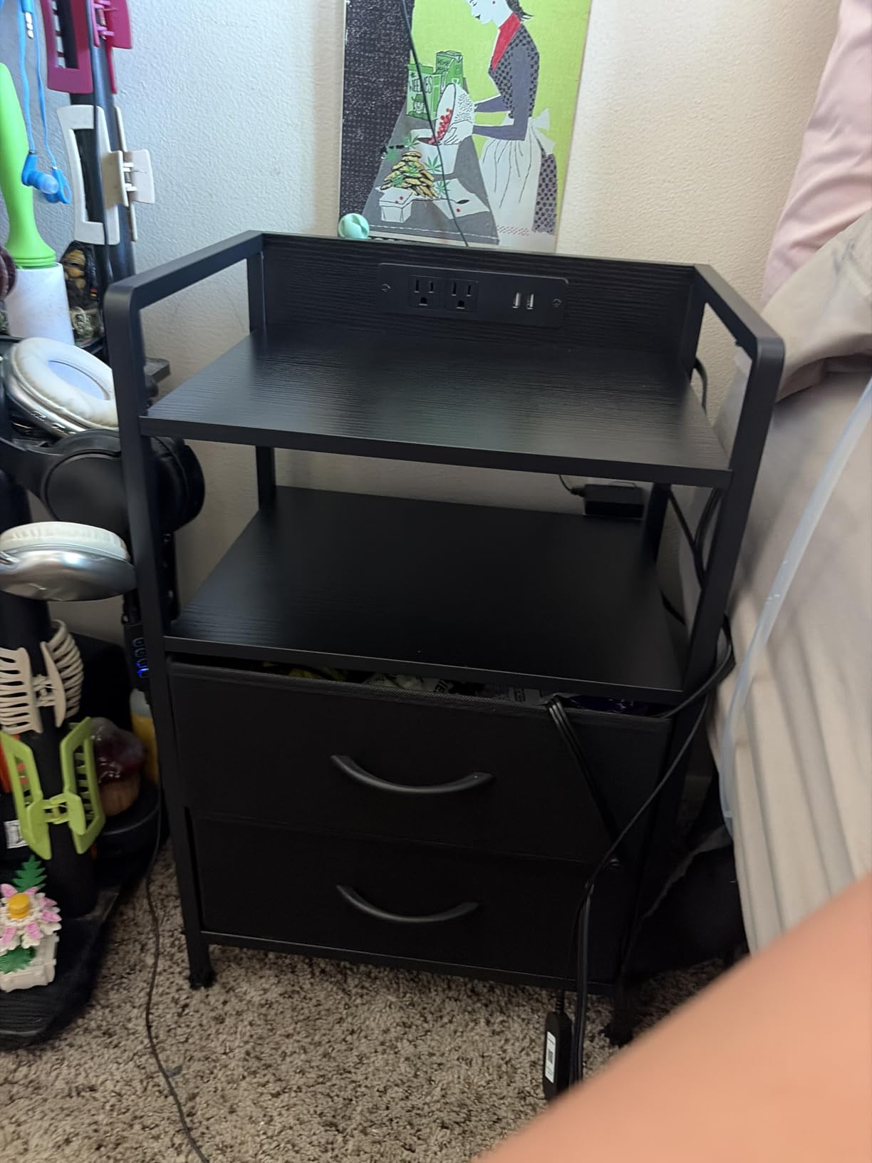 Lazzanto Night Stand Bedside Charger Bedroom - Nightstand with Charging Station & LED Light Strip, Night Stand with Storage Shelf & 2 Fabric Drawers, Morden End Table with U-S-B Ports & AC Outlets customer photo 2