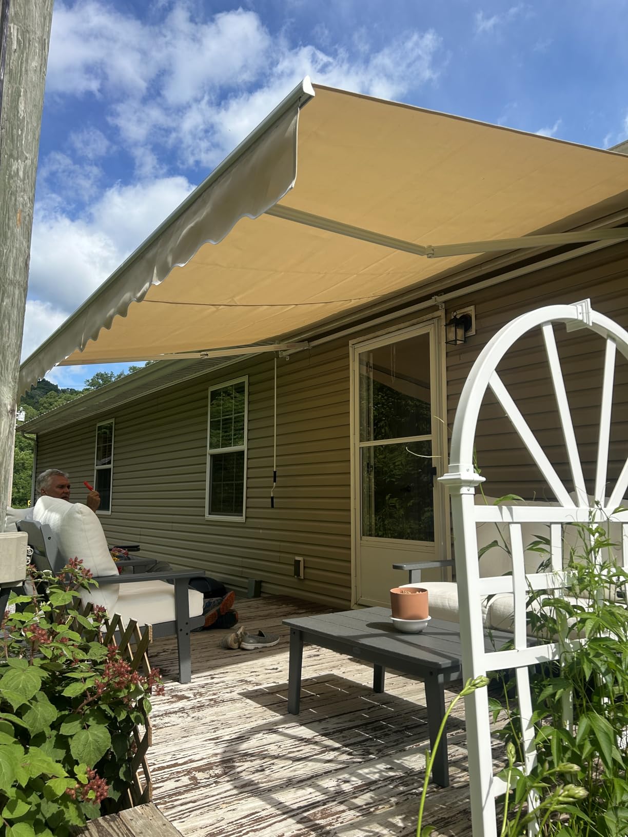 Yardenaler 12x10 FT Manual Retractable Outdoor Patio Awning, Window Sun Shade Shelter with Crank Handle & Canopy for Deck, Backyard, Garden, Balcony, Gray customer photo 1