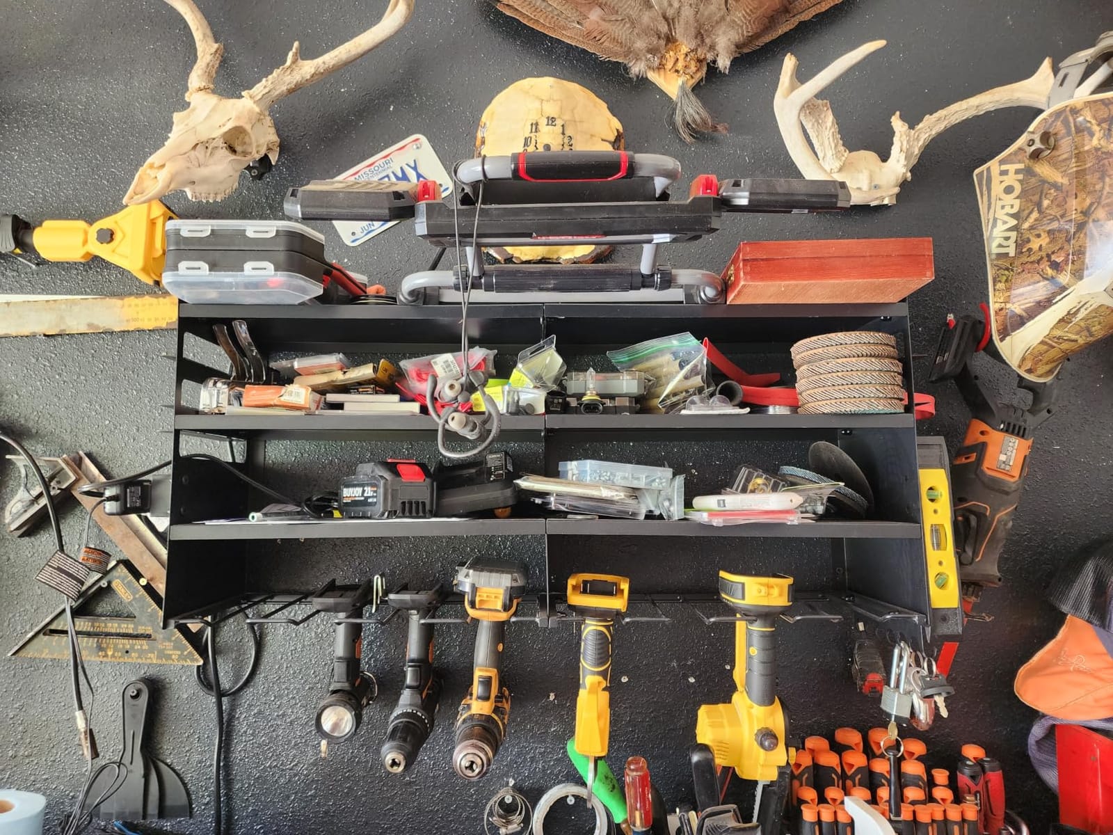 POKIPO Large Power Tool Organizer Wall Mount with Charging Station, 4 Layer Heavy Duty Metal Tool Storage Rack Loads 600lbs with 8 Cordless Drill Holder, Battery Utility Rack Loads with 4 Power Strip customer photo 2