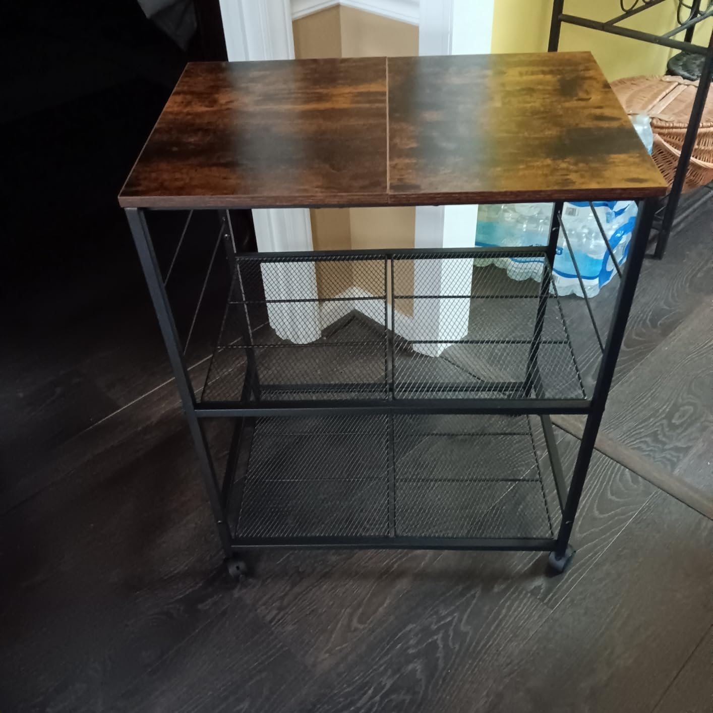 ThreeHio Rolling Kitchen Microwave Cart, 3 Tier Microwave Table Stand with Storage, Kitchen Utility Cart on Lockable Wheels, Small Coffee Cart Shelf Rack Organizer for Living Room Office, Balcony customer photo 1