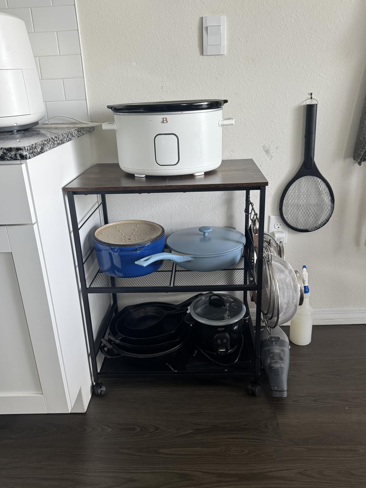 ThreeHio Rolling Kitchen Microwave Cart, 3 Tier Microwave Table Stand with Storage, Kitchen Utility Cart on Lockable Wheels, Small Coffee Cart Shelf Rack Organizer for Living Room Office, Balcony customer photo 2