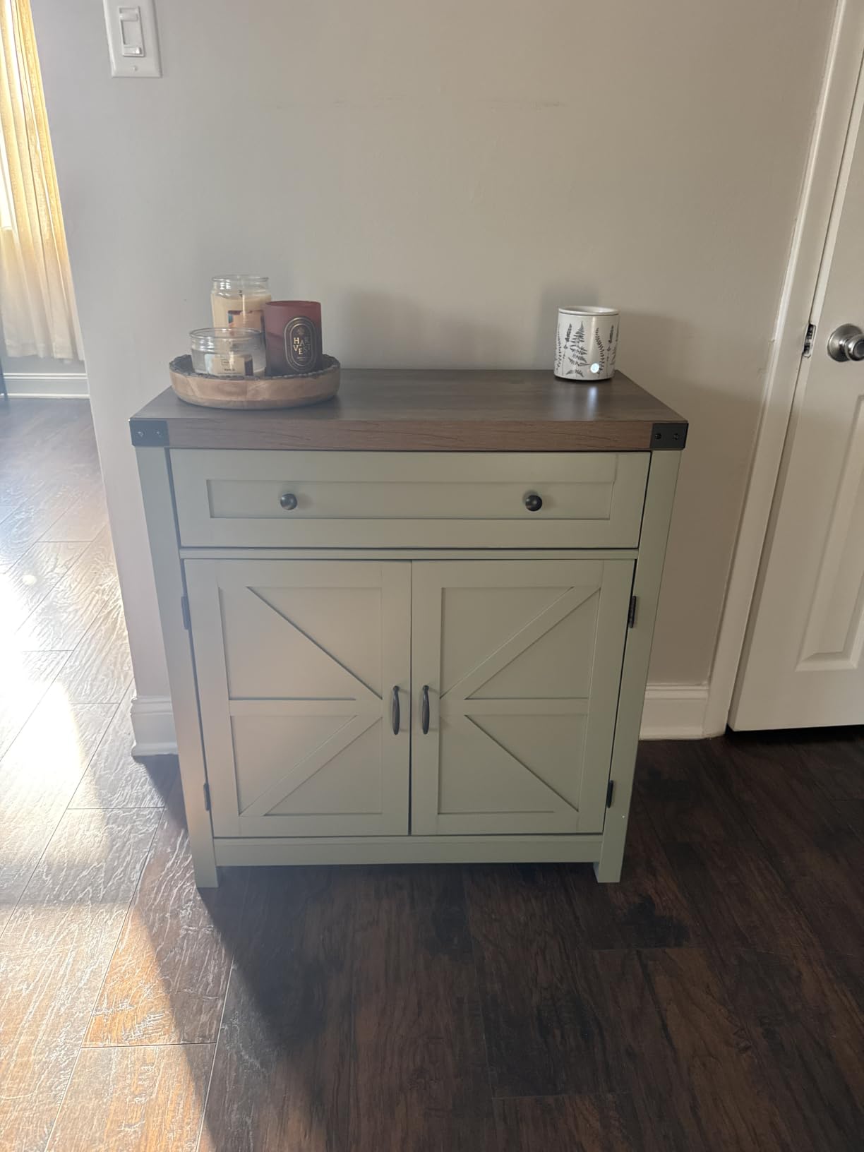 HOSTACK Kitchen Storage Cabinet, Farmhouse Coffee Bar Cabinet, Dark Brown | Small Buffet Cabinet with Doors & Wide Drawer, Wood Sideboard Buffet, Entry Table w/ Adjustable Shelf for Dining Living Room customer photo 1