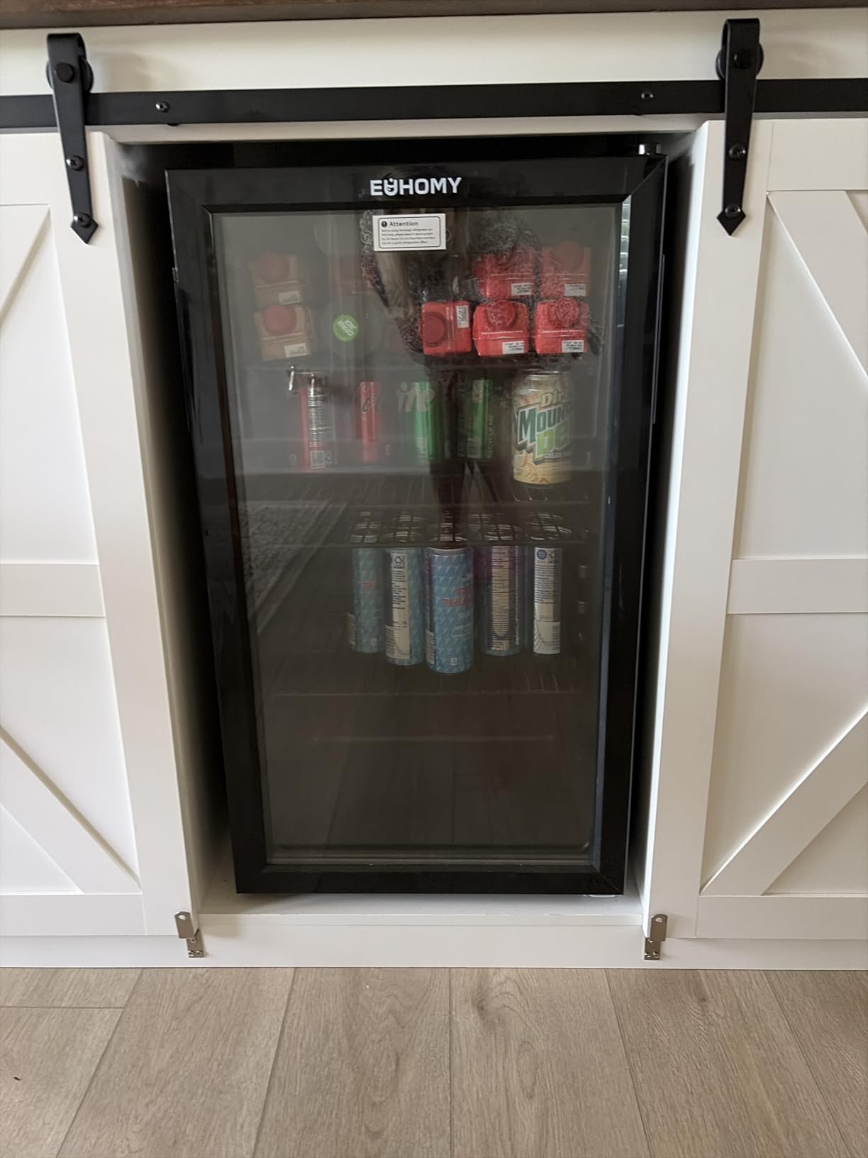 EUHOMY 128 Can Wine Cooler Refrigerator, Wine Fridge Glass Door, Silver | 3.2 Cu.ft, 37°F to 61°F, Compressor Cooling, Digital Temperature Control, Removable Shelves, Home Bar Kitchen, LED Light customer photo 1