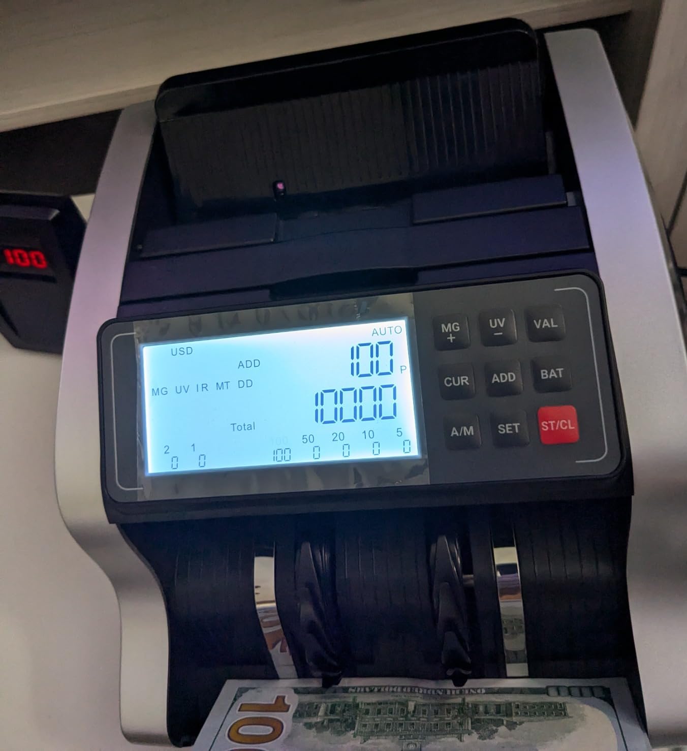 PONNOR Money Counter Machine with Value Count, UV/MG/IR/MT/DD Counterfeit Bill Detection, Dollar Euro Cash Counter with Count/Add/Batch/Auto Modes, External LCD Display customer photo 1