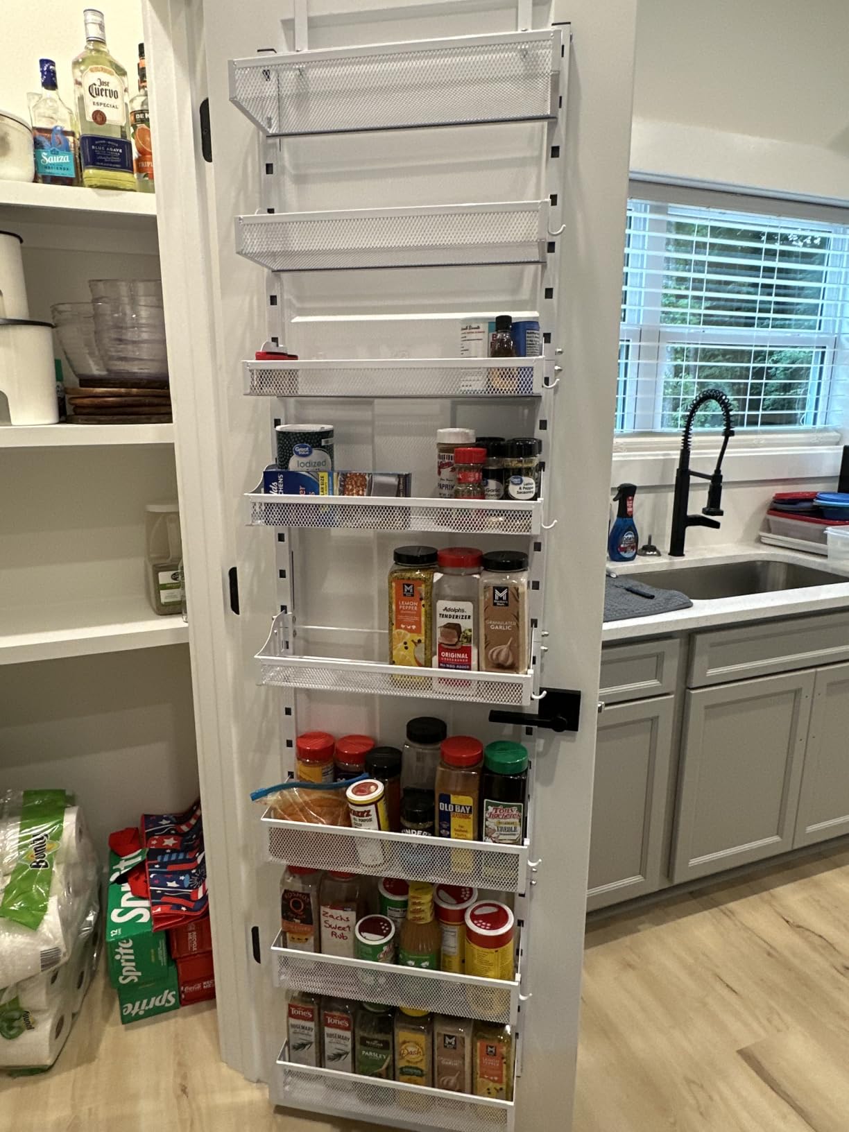 POKIPO Over the Door Pantry Organizer 8-Tier, Large Metal Door Spice Rack with Adjustable Basket, 2 in 1 Wall Mount or Hanging, White customer photo 1