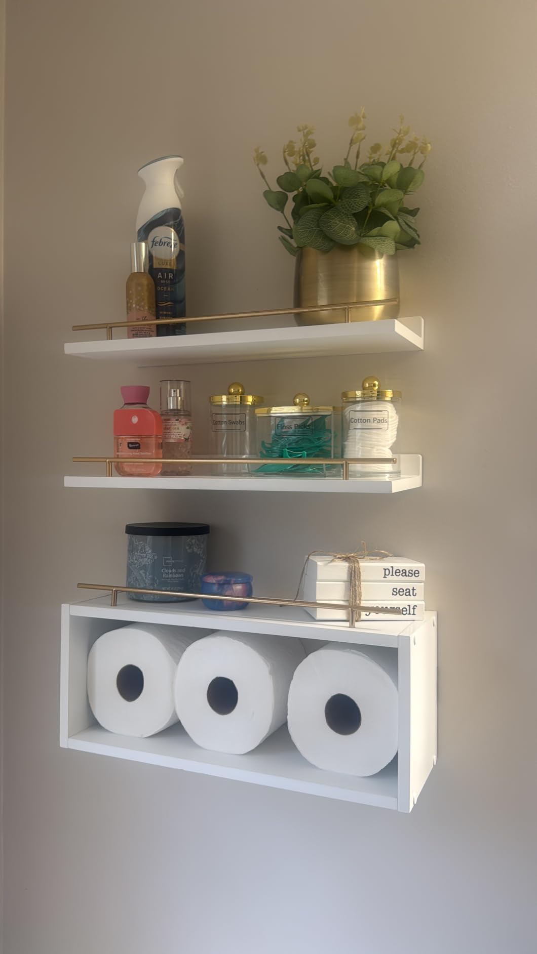 WOPITUES Floating Shelves for Wall with Cube Shelf, Wall Shelves with Metal Rail for Bathroom Decor, Bathroom Organizers and Storage, Over Toilet Shelves for Toilet Paper-Black customer photo 2
