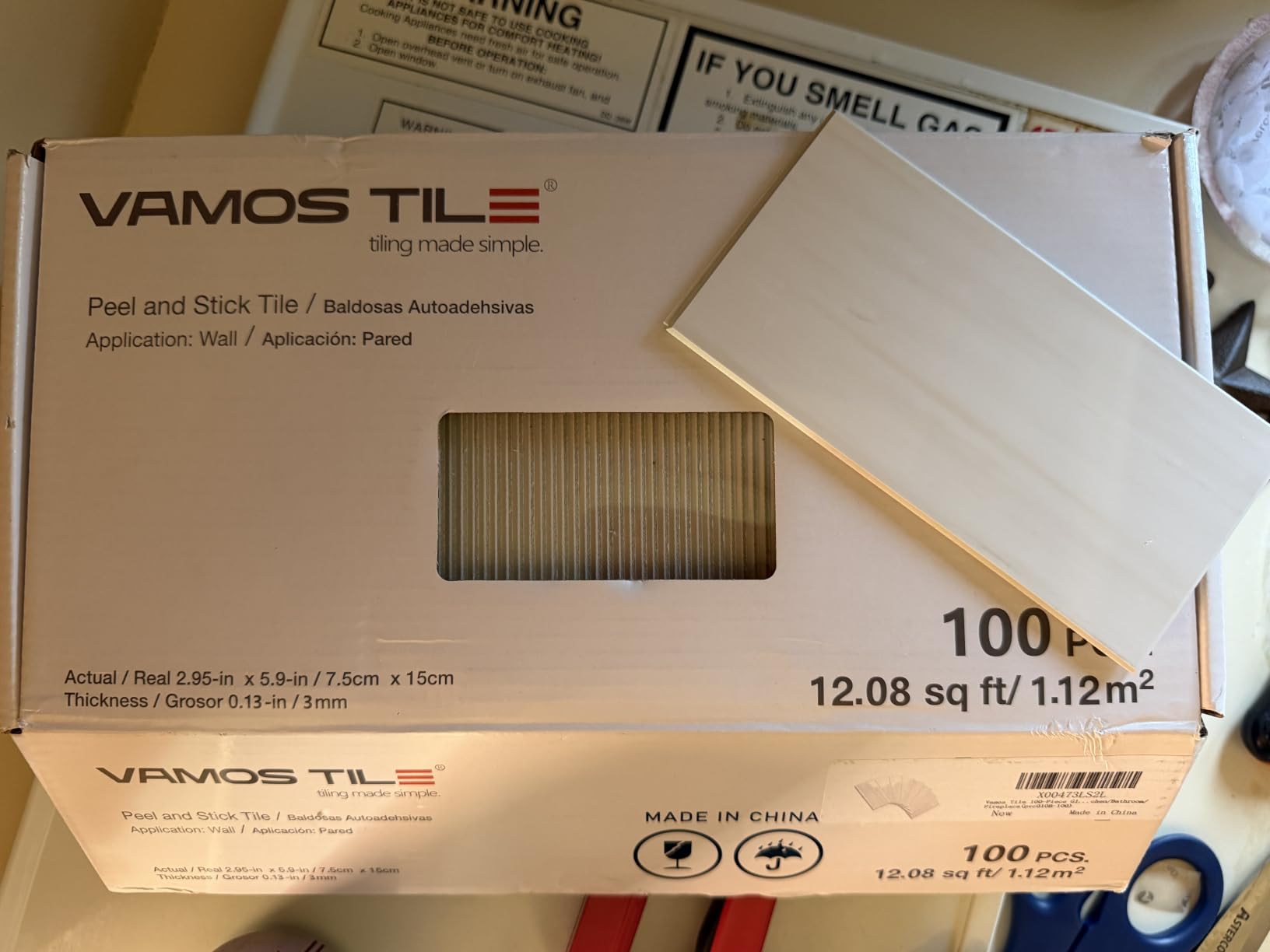 Vamos Tile 100-Piece Glossy Wooden Marble Grain Peel and Stick Backsplash Tile, 3''x6'' PVC Subway Tile with White Grout, Stick on Backsplash for Kitchen/Bathroom/Fireplace customer photo 1