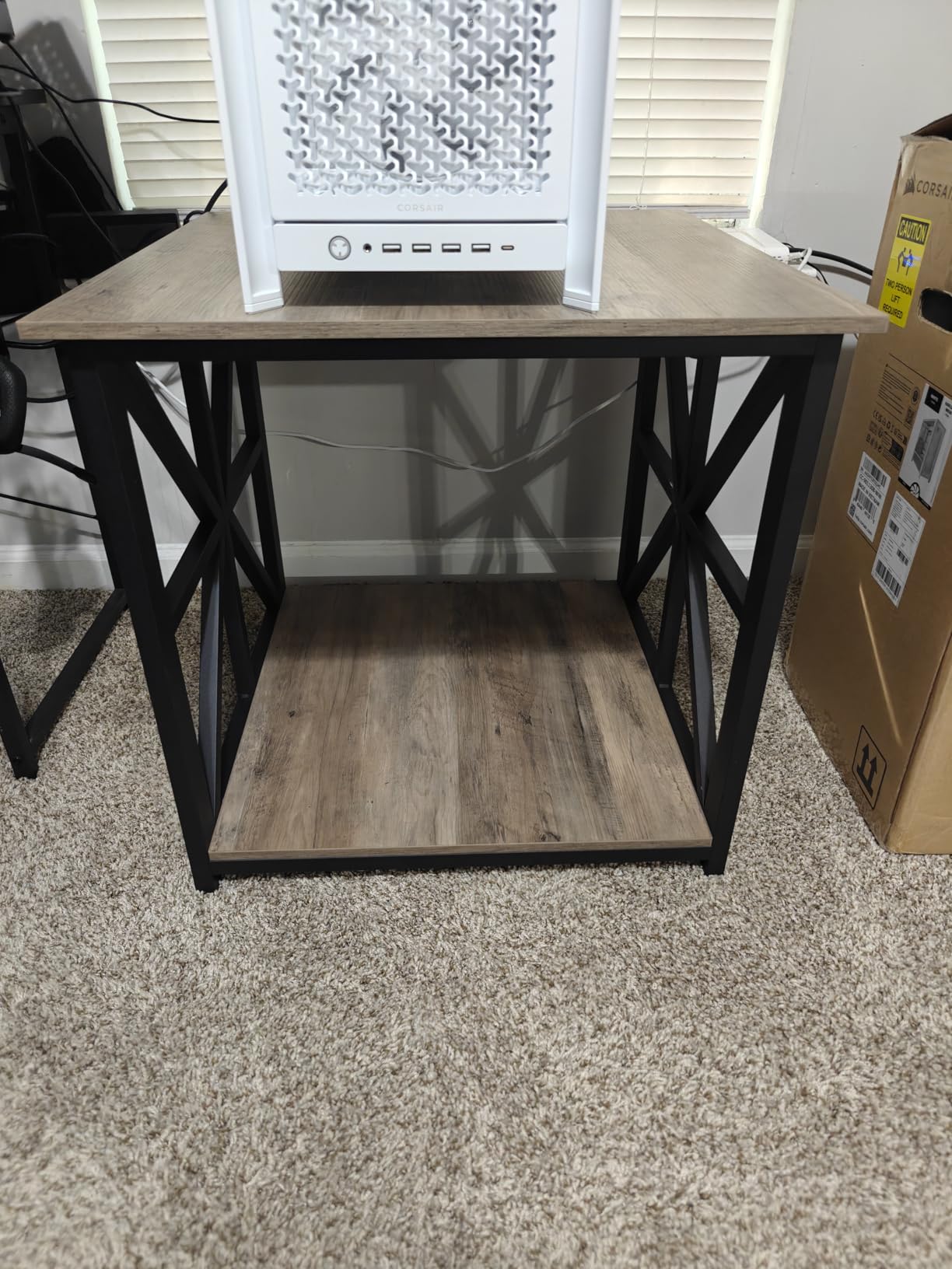 GreenForest Large End Table with X-Shaped Metal Frame, Square 2-Tier Side Table, Grey Wash 24 inch customer photo 1