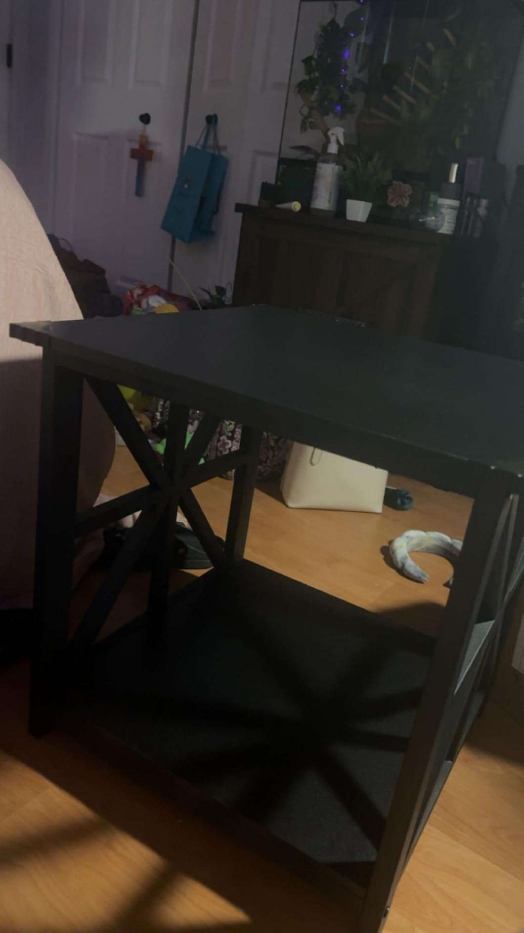 GreenForest Large End Table with X-Shaped Metal Frame, Square 2-Tier Side Table, Grey Wash 24 inch customer photo 2
