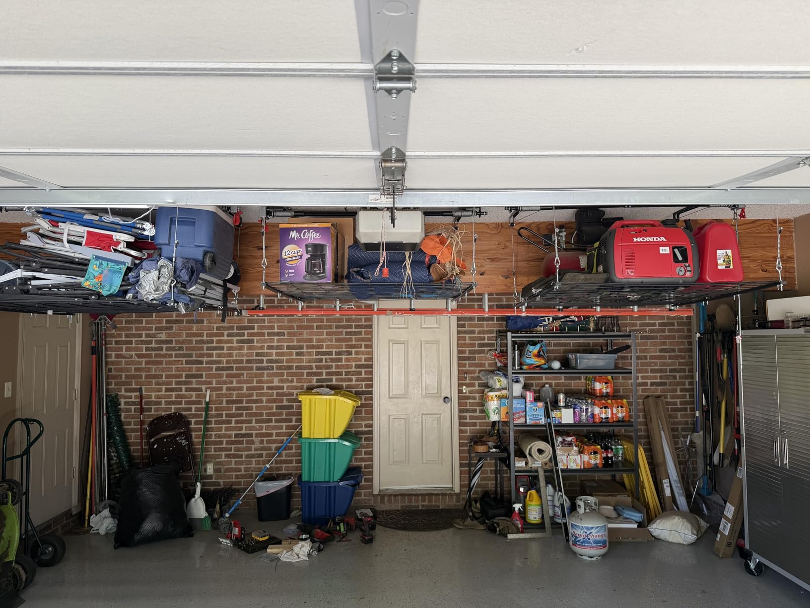 Garage Ceiling Storage Rack, 4x4 Ft Adjustable Overhead Garage Storage Rack Lift, Heavy-Duty Ceiling Mounted Storage Lift System for Garage Organization, 250lbs Weight Capacity customer photo 1