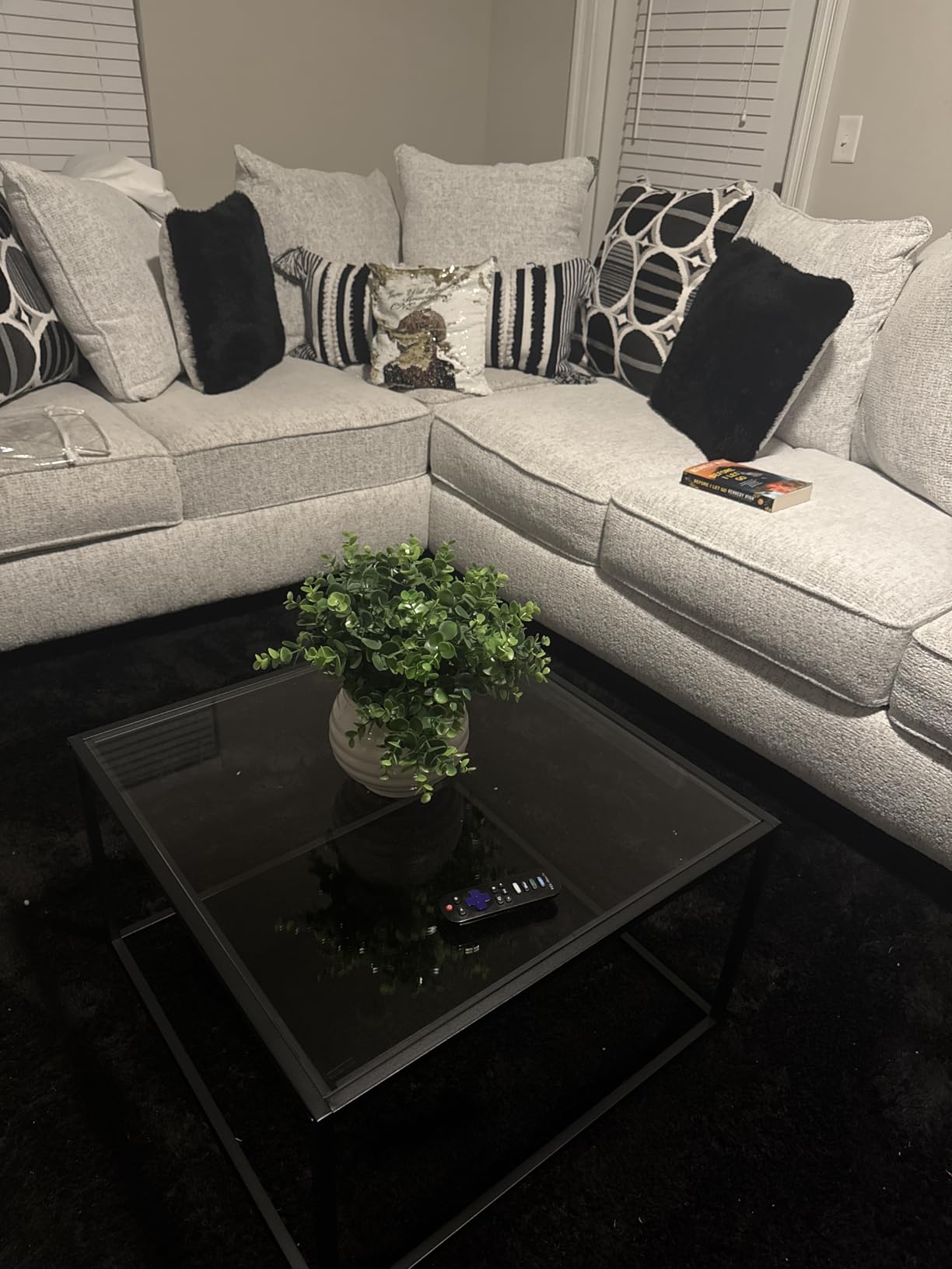 Glass Coffee Table Modern Center Table, Minimalist Coffee Table Sofa Side Tea Table for Living Room, Tempered Glass-top with Sturdy Metal Frame, Easy Assembly, 26.4 x 26.4 x 15.7 Inches, Black customer photo 1