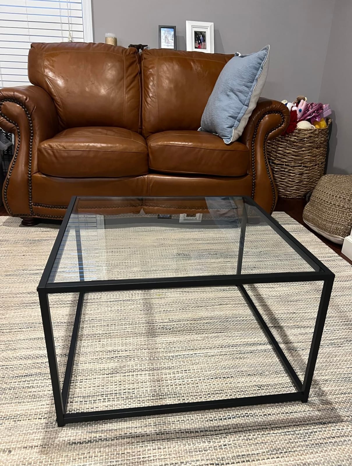 Glass Coffee Table Modern Center Table, Minimalist Coffee Table Sofa Side Tea Table for Living Room, Tempered Glass-top with Sturdy Metal Frame, Easy Assembly, 26.4 x 26.4 x 15.7 Inches, Black customer photo 2