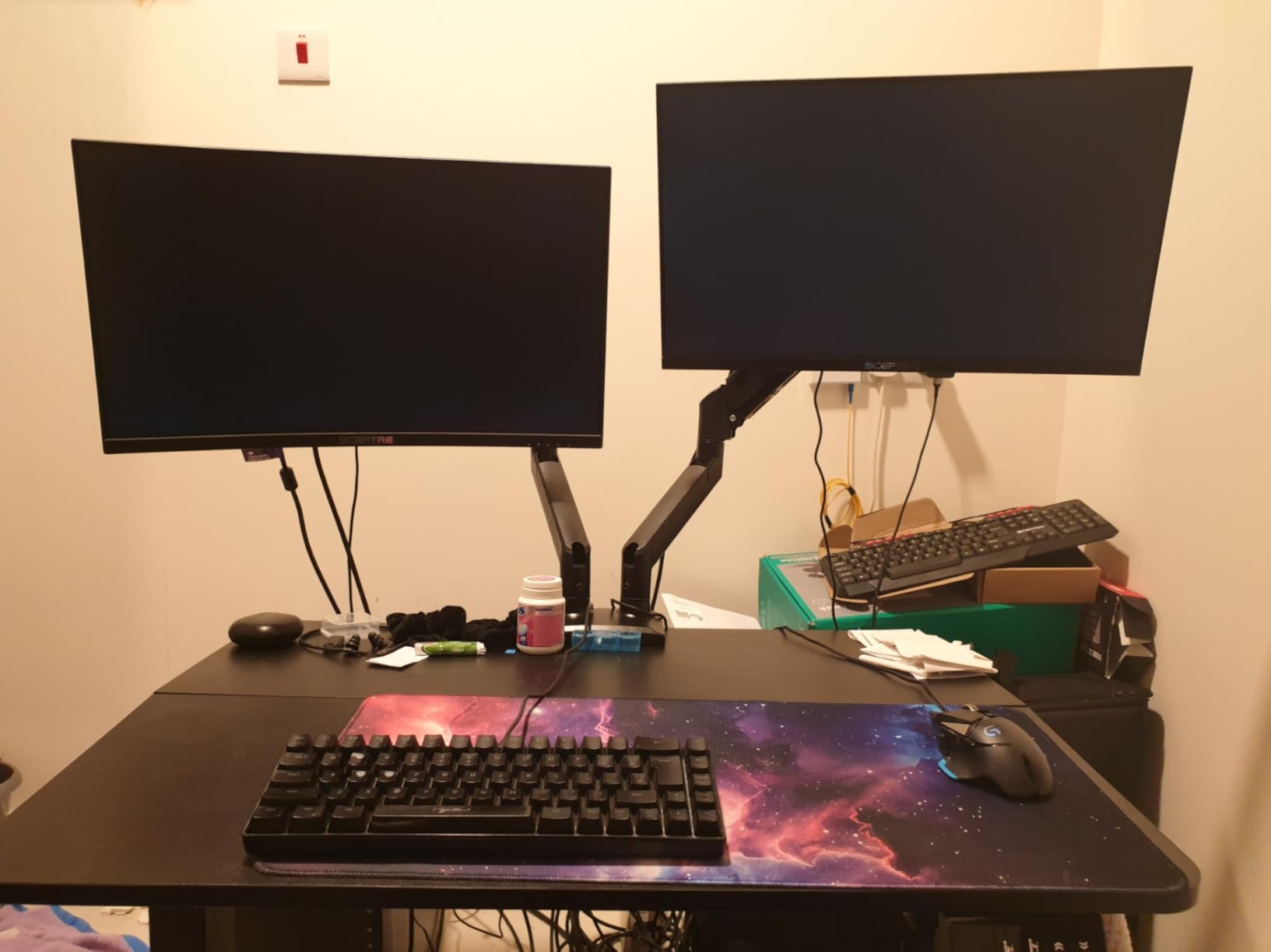 WALI Adjustable Dual Monitor Arm for 13-32 inch Screens, 22 lbs per Arm, Dual Monitor Stand for Desk, Full Motion with Tilt, Swivel, Rotation, C-Clamp & Grommet Base, VESA 75/100mm (GSMP002N), Black customer photo 2