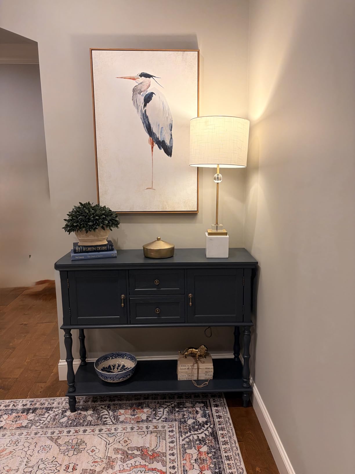 ARTPOWER Console Table with 2 Drawers, Retro Entryway Table with 2 Door | Solid Wood Veneer Entry Table, Behind Couch Sofa Table with Open Storage Shelf for Living Room, Foyer, Hallway customer photo 2