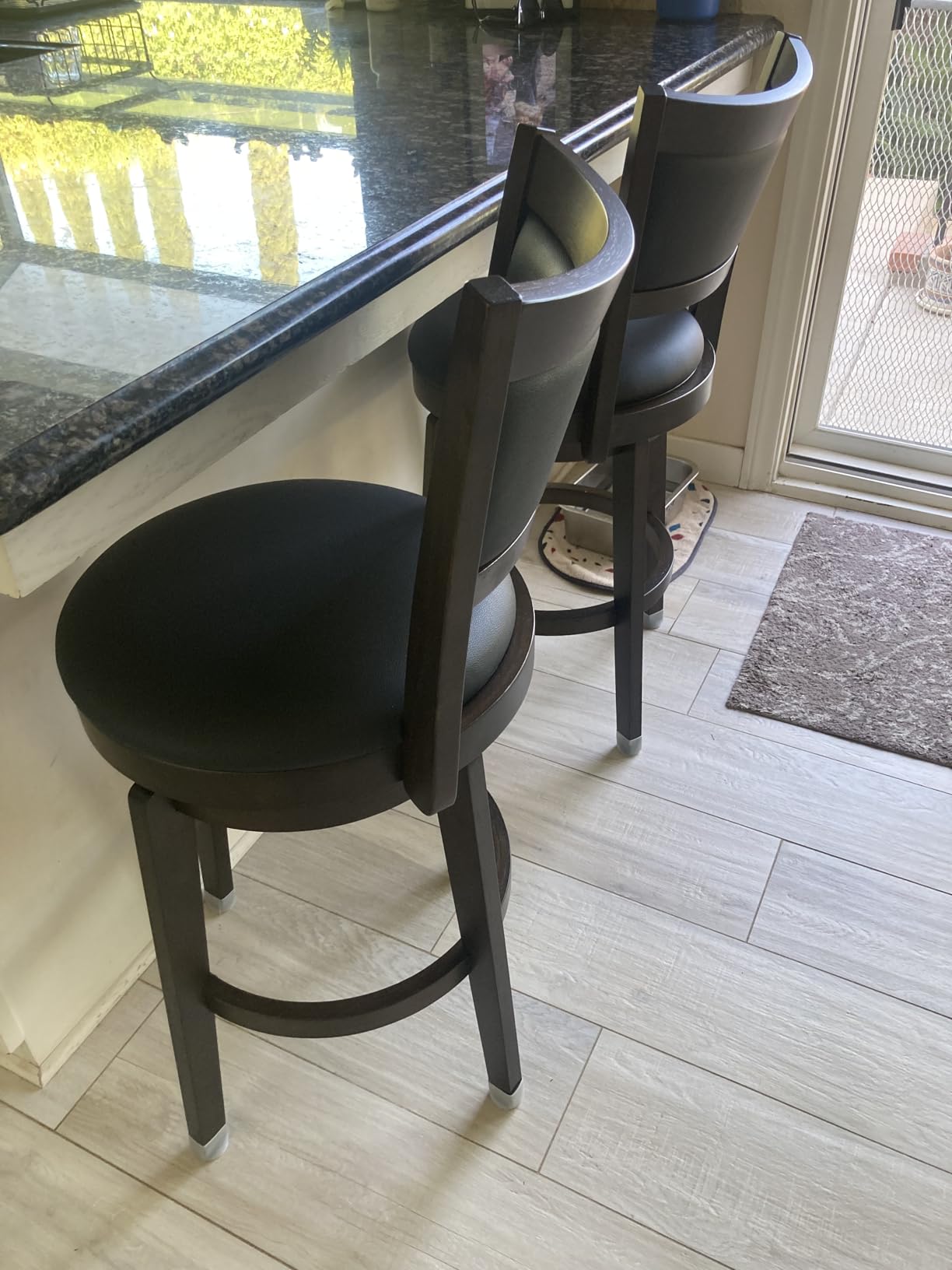 PrimeZone Swivel Bar Stools Set of 2, 24 Inch Counter Height Barstools | Black Faux Leather, High Backrest, Solid Rubberwood Frame, Wrap-around Footrest, Counter Stools for Kitchen Island, Pub customer photo 1