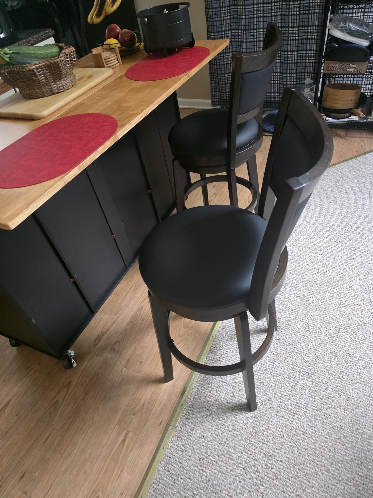 PrimeZone Swivel Bar Stools Set of 2, 24 Inch Counter Height Barstools | Black Faux Leather, High Backrest, Solid Rubberwood Frame, Wrap-around Footrest, Counter Stools for Kitchen Island, Pub customer photo 2