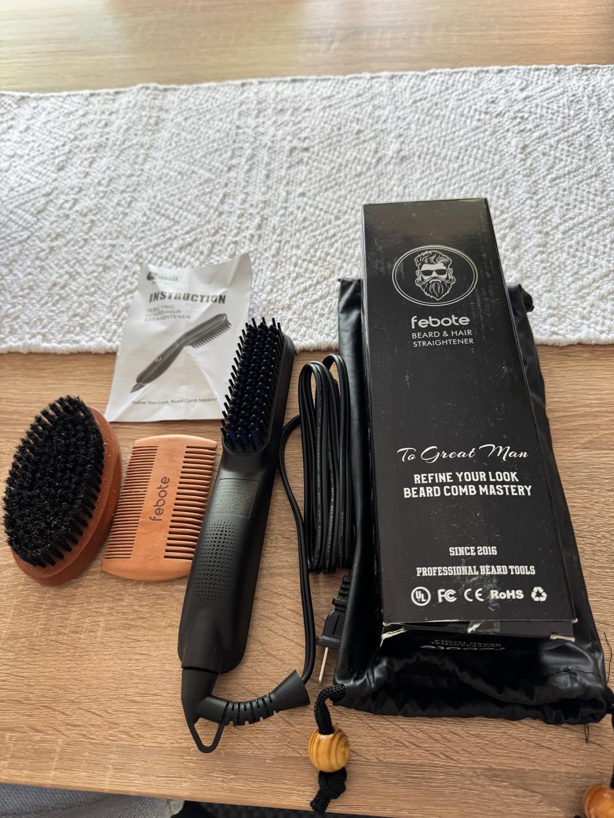 Innovation Beard & Hair Straightener for Men w/Natural Boar Bristle Brush, Pear Wood Comb, Mustache Scissors and Travel Bag, Professional Beard Care Set customer photo 1
