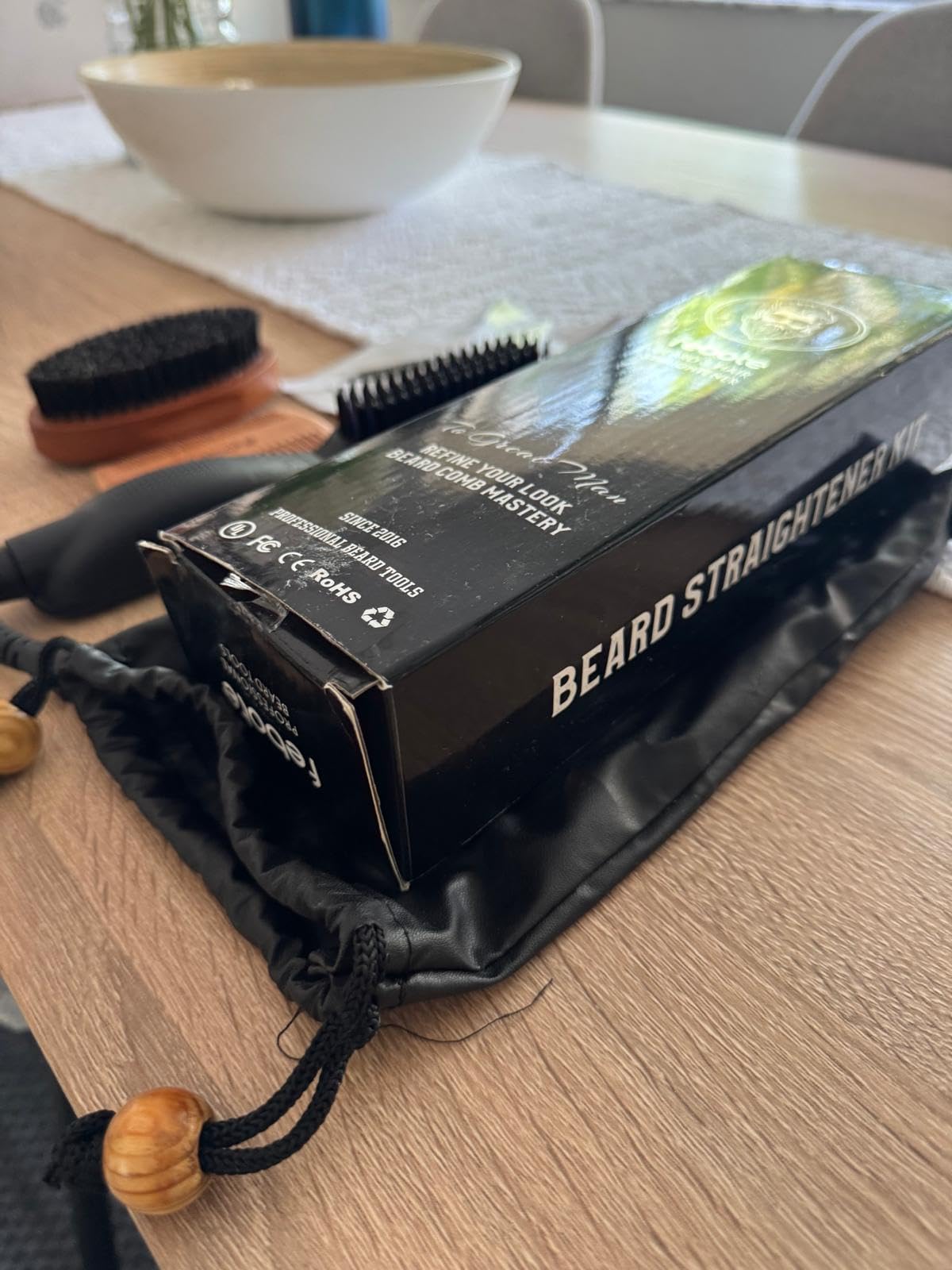 Innovation Beard & Hair Straightener for Men w/Natural Boar Bristle Brush, Pear Wood Comb, Mustache Scissors and Travel Bag, Professional Beard Care Set customer photo 2