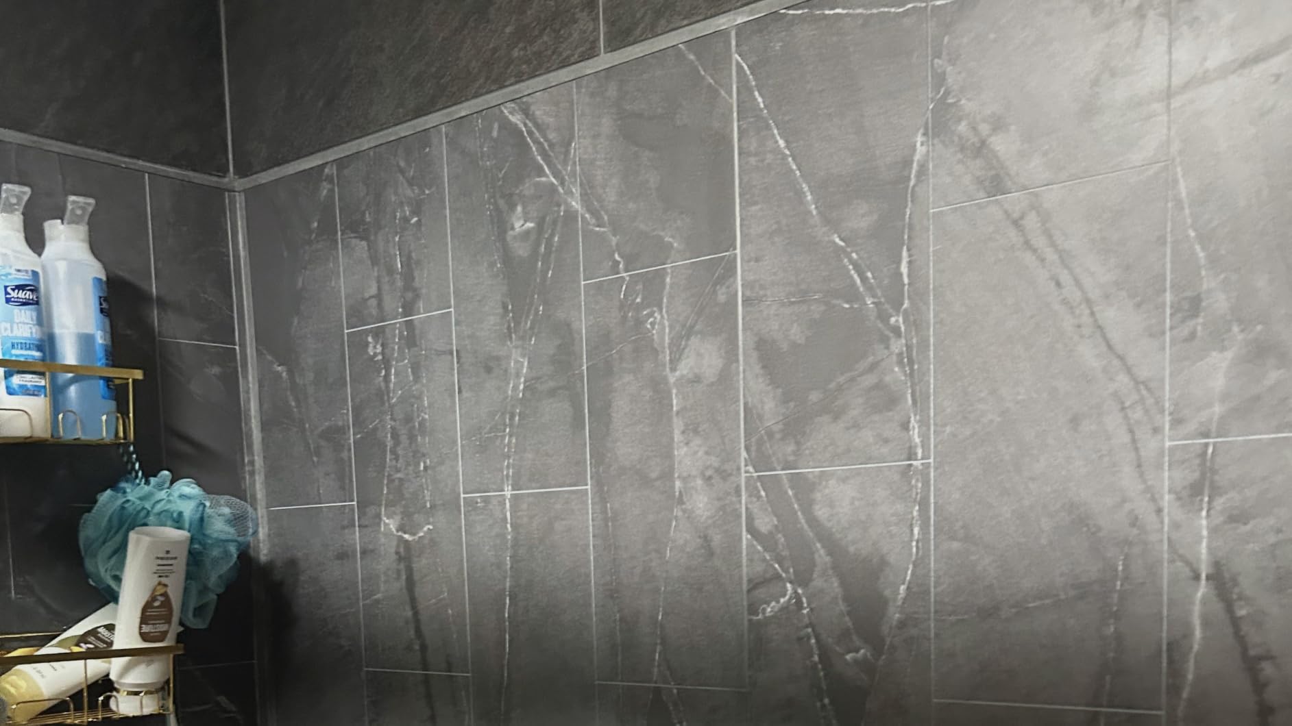 Palisade Vinyl Shower Surround Kit 78in x 60in x 32in, Urban Quarry | Waterproof PVC wall panels, grout-free design, coordinating trim, shelves, adhesive and sealant included customer photo 1