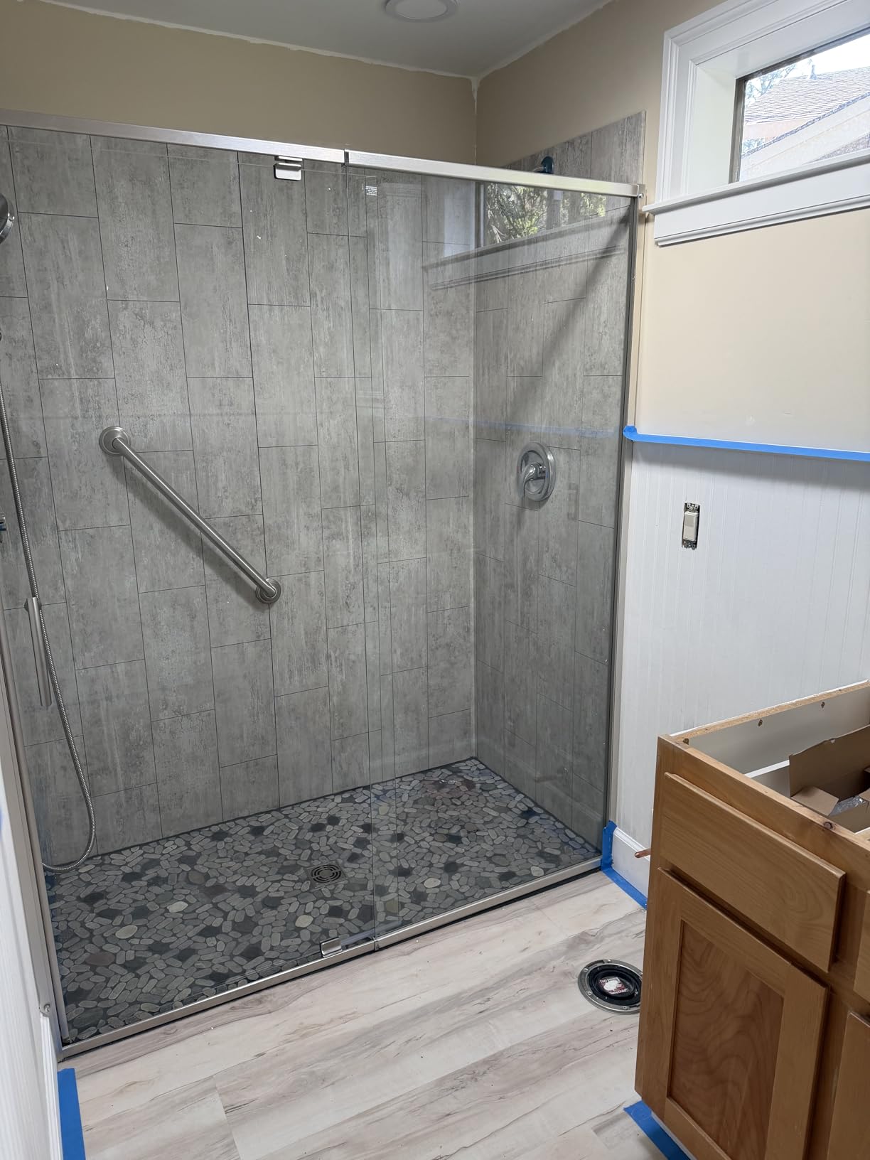 Palisade Vinyl Shower Surround Kit 78in x 60in x 32in, Urban Quarry | Waterproof PVC wall panels, grout-free design, coordinating trim, shelves, adhesive and sealant included customer photo 2