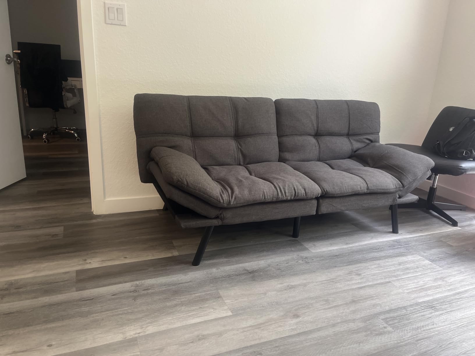 Amazon Basics Futon Sofa Bed, Convertible Memory Foam Sofa Couch with Adjustable Positions for Small Living Room, Office, Apartment, Dark Grey Linen Fabric customer photo 1