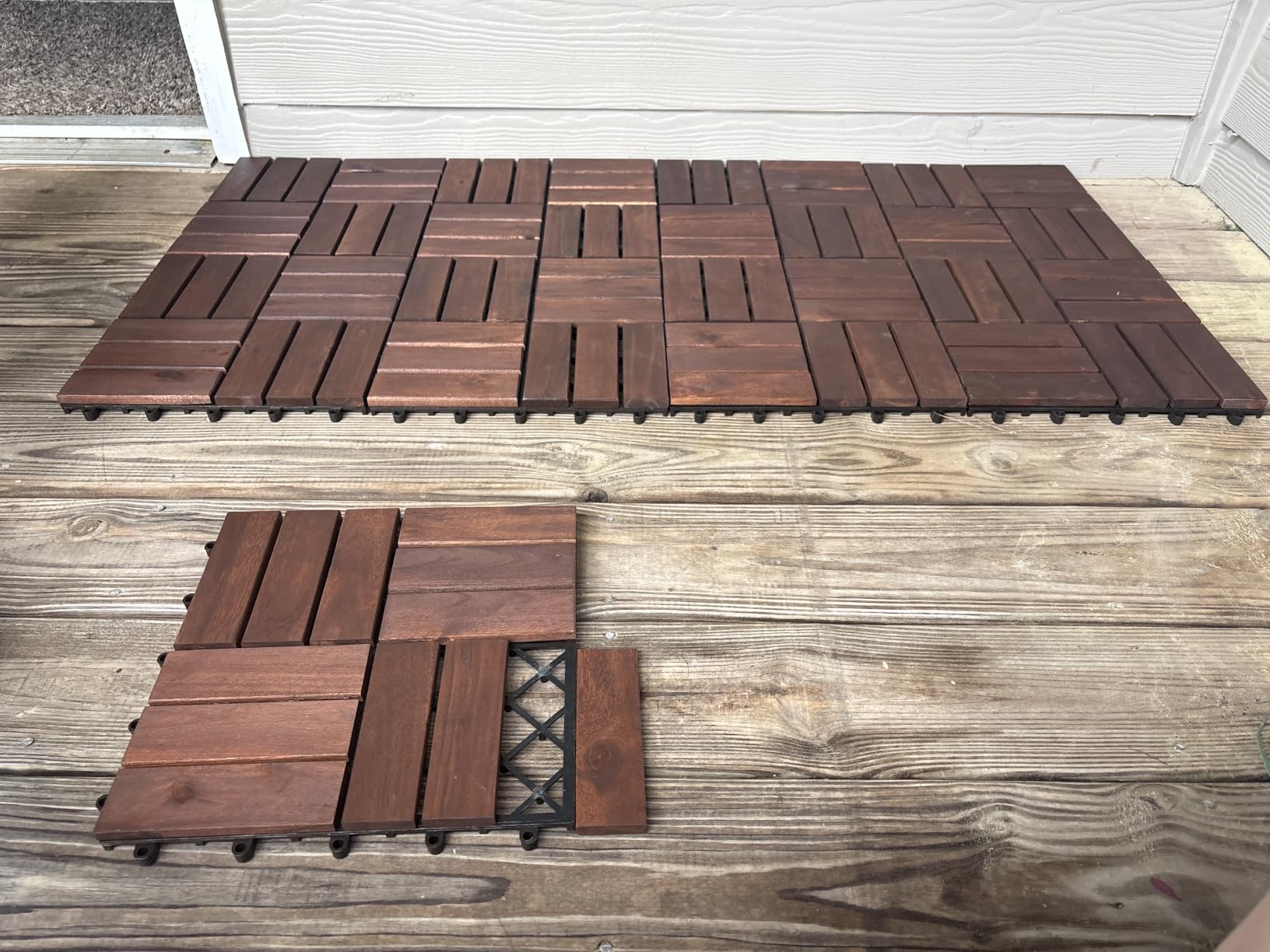 Acacia Wood Interlocking Deck Tiles, Patio & Backyard Tile, 12 in, 9 PCS customer photo 1