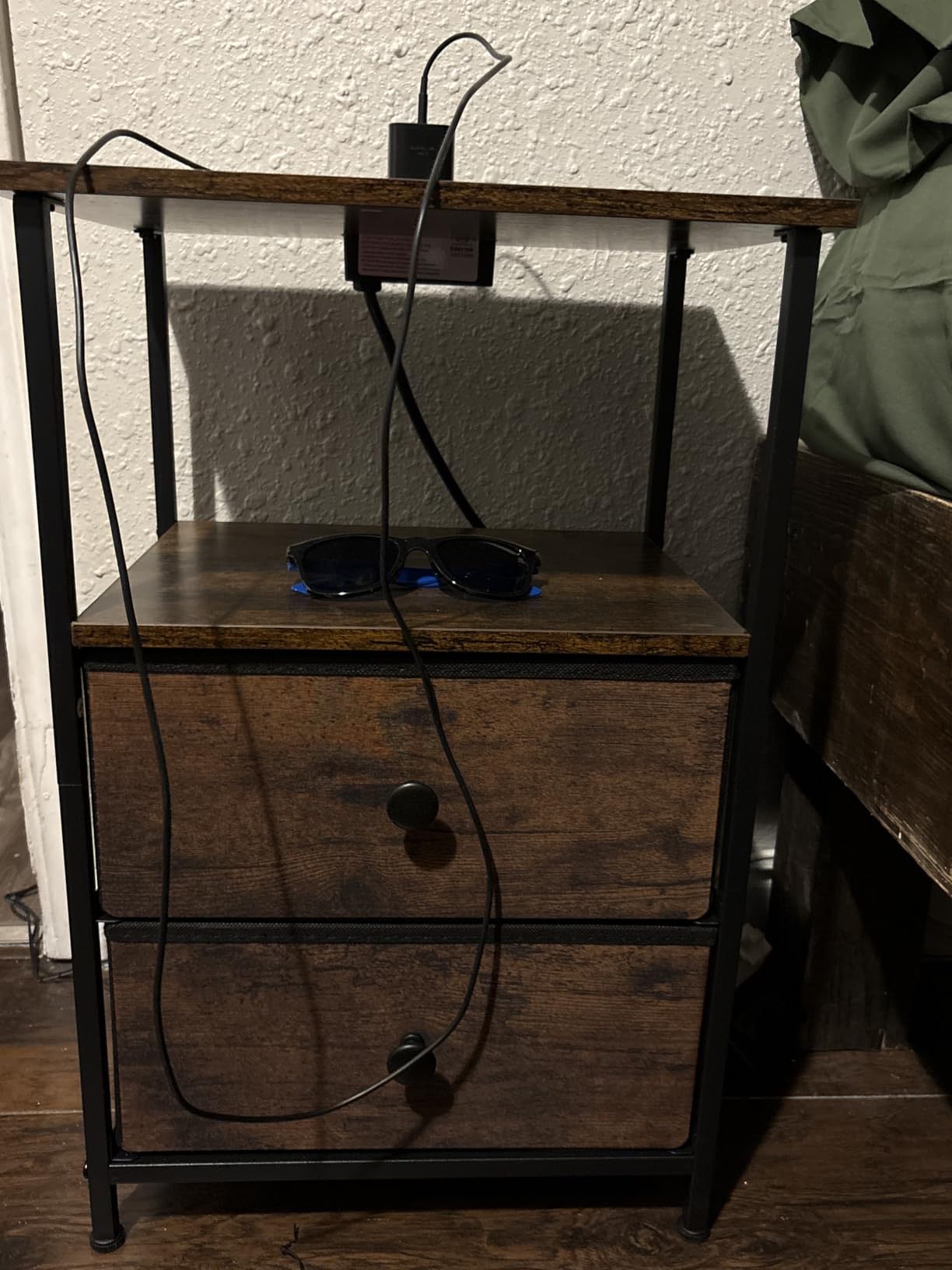 LOAKEKEL Nightstands Set of 2, Night Stand with Charging Station | Bedside Table with 2 Fabric Drawers for Bedroom, End Tables with Storage Shelf for Small Spaces, Rustic Brown customer photo 2
