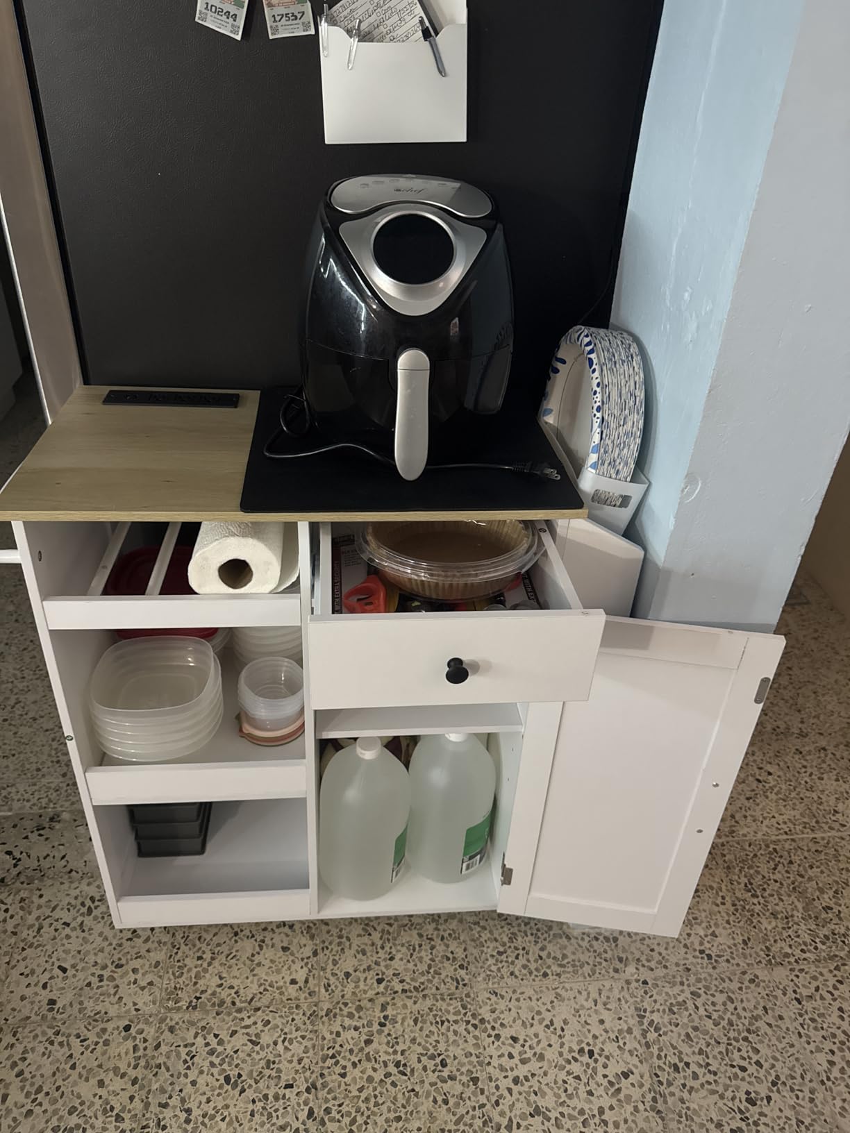 MAHANCRIS Kitchen Island with Power Outlet, Kitchen Storage Island with Drawer, Rolling Kitchen Cart on Wheels, Spice Rack, Towel Rack, Wine Rack, for Dining Room, White and Natural customer photo 1