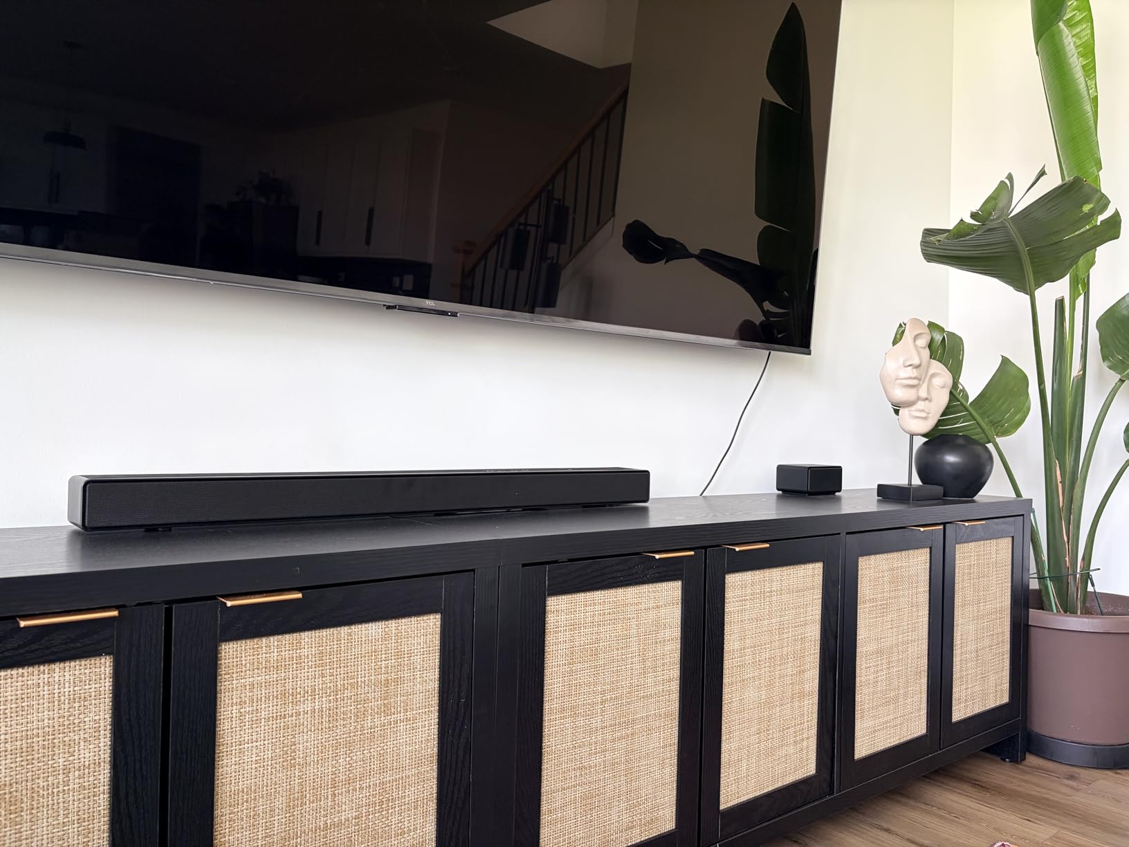 SICOTAS TV Stand for Living Room Boho Entertainment Center for Bedroom with 4 Rattan Cabinets Farmhouse Television Stands with Storage Large Media Console Table for TVs up to 65 Inch customer photo 2