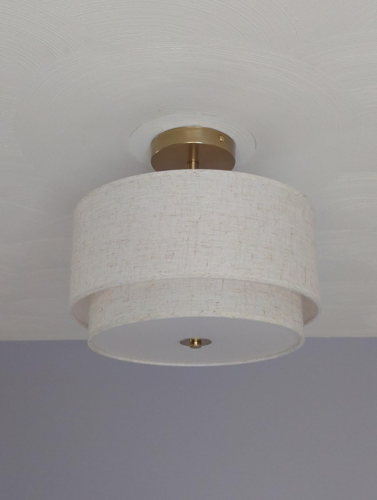 Semi Flush Mount Ceiling Light Fixture, 12.6'' Gold Light Fixtures Ceiling Mount, Modern Close to Ceiling Light with 2-Layer Linen Shade, Farmhouse Drum Ceiling Light for Bedroom Hallway Living Room customer photo 1
