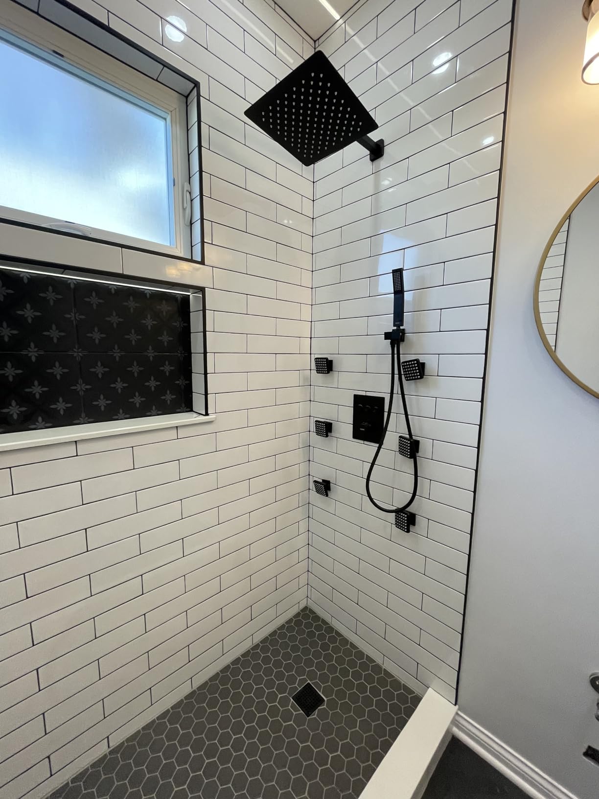 Shower System with Body Jets Matte Black, STARBATH 4 Way 12+6