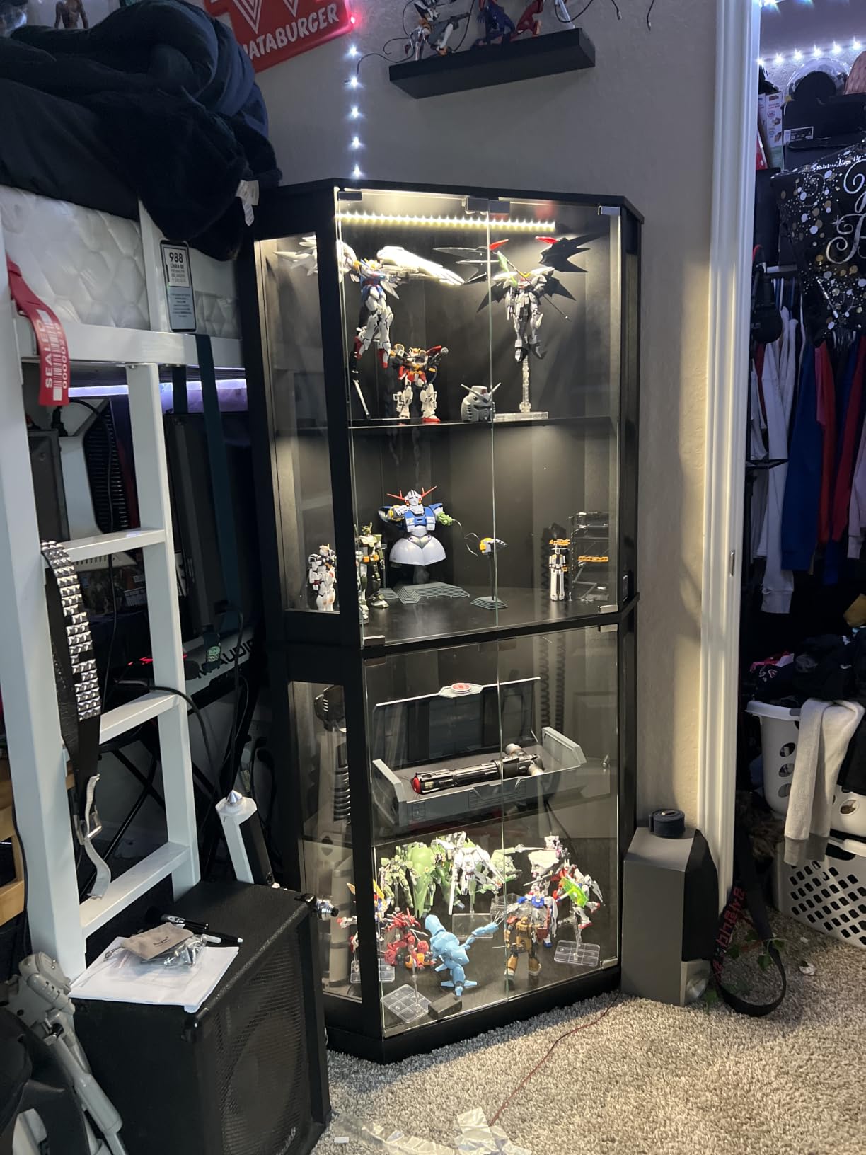 BROTTAR Lighted Corner Display Cabinet with Glass Doors for Collectibles | 65