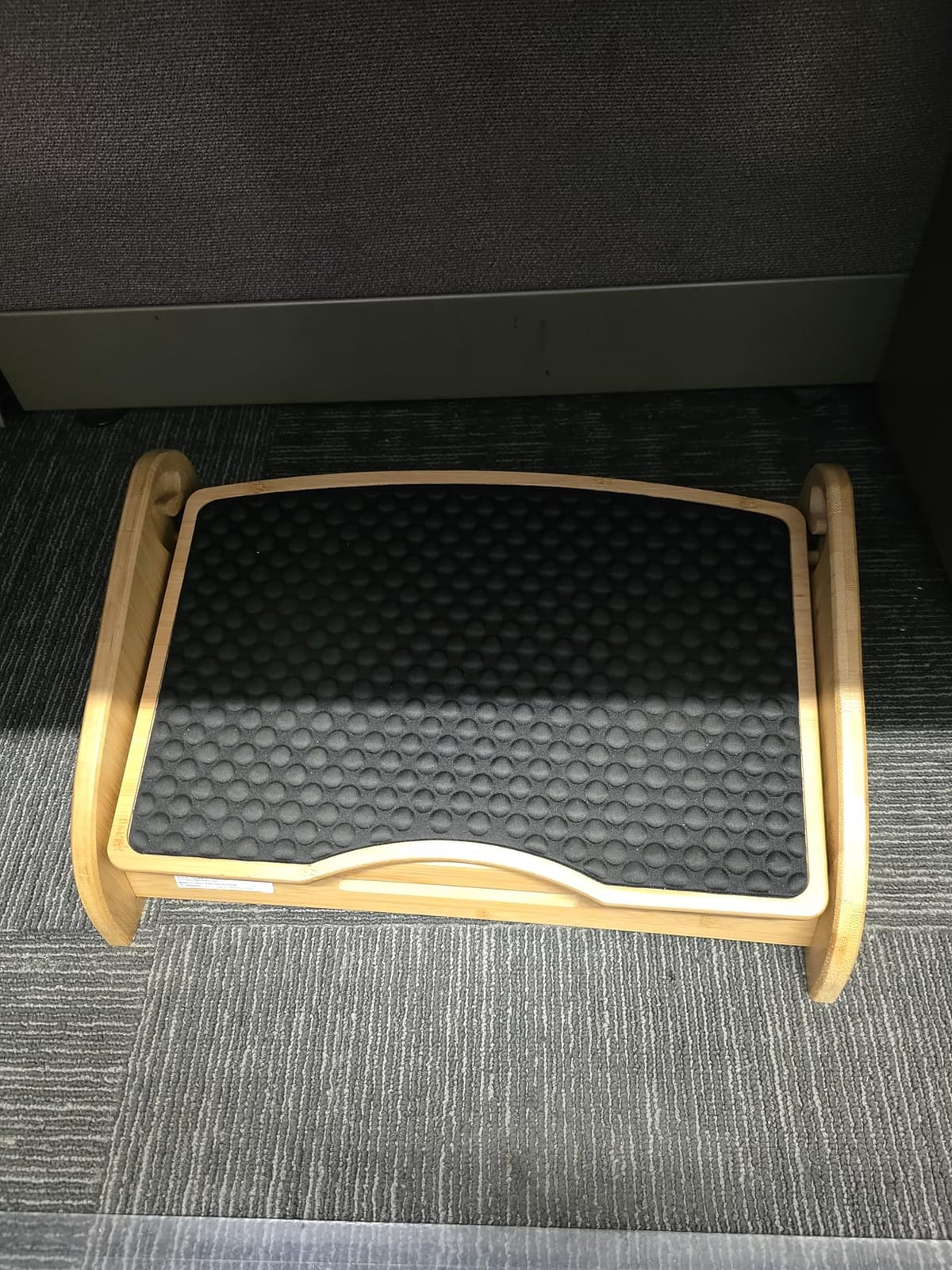 HUANUO Bamboo Under Desk Footrest with 4 Heights and Massage Texture | Adjustable angles, non-slip pads, triangular bamboo frame, ergonomic foot rest for home office, water-resistant surface customer photo 1