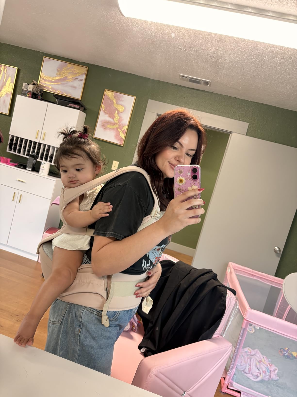 Bebamour Baby Carrier with Hip Seat, All-Position Breathable Mesh Hip Seat & Carrier 0-36Months with Head Hood, Khaki customer photo 1