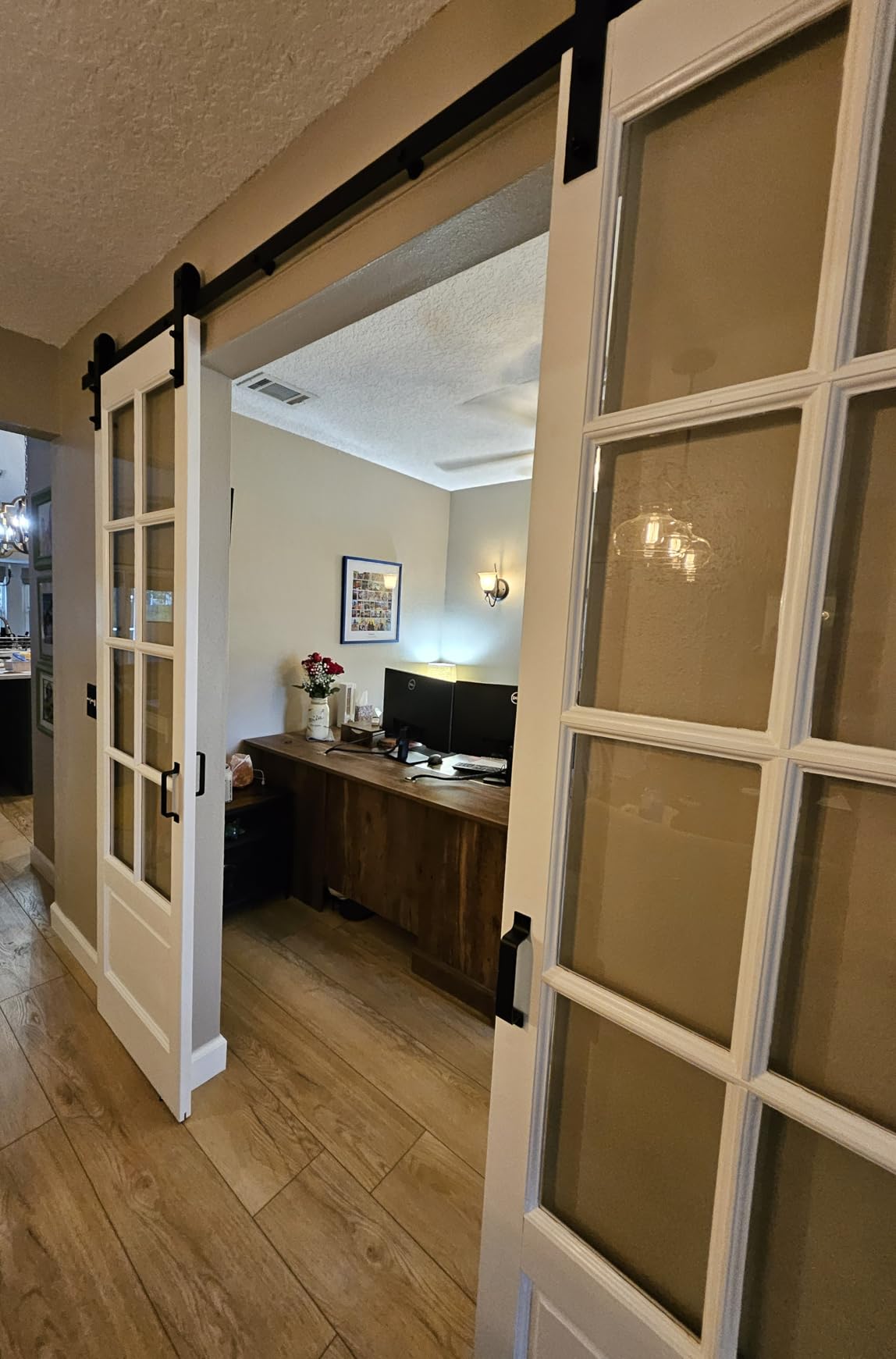 Preassembled 48x84 (Double 24x84) Inch Clear Glass French Interior Door with 8Ft Barn Door Hardware Kit Included, Spruce Wood Support DIY Dyeing, Easy Assembly customer photo 2