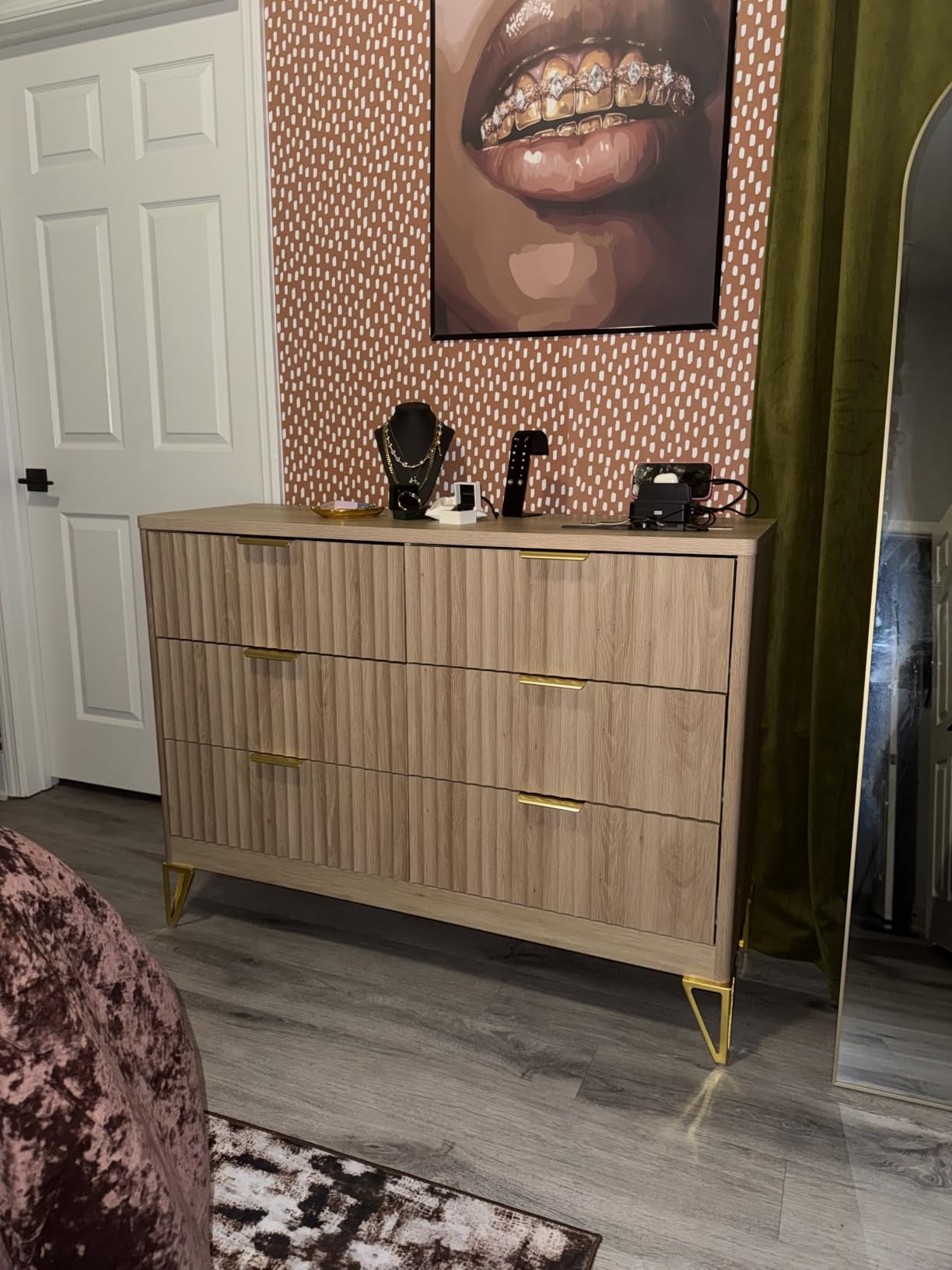 TEENFON Fluted 6 Drawer Dresser for Bedroom, Wide Modern Chest of Drawers, Natural customer photo 1