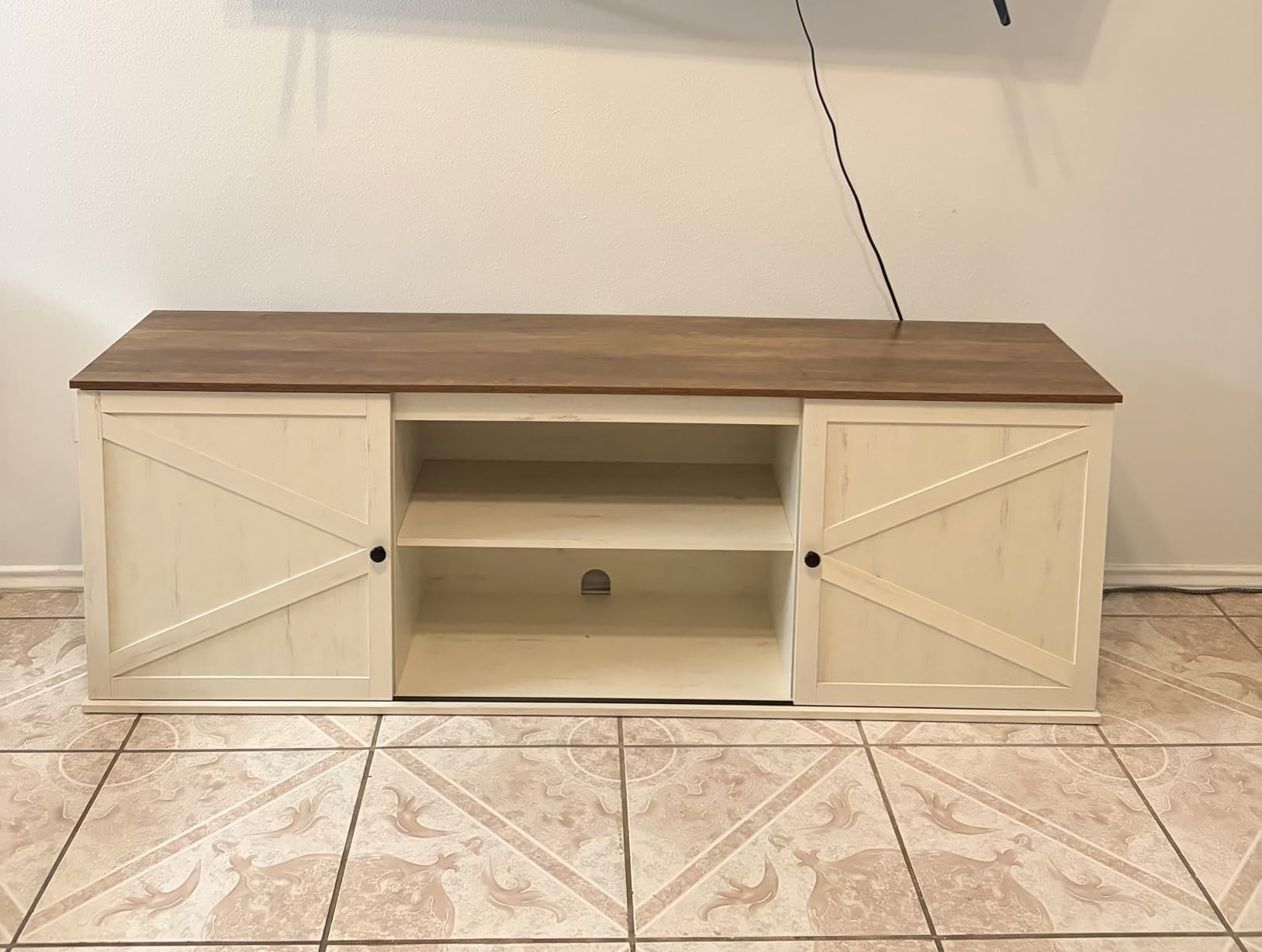 VASAGLE Farmhouse TV Stand for TVs up to 65 Inches, Entertainment Center with Storage Cabinets and Sliding Barn Doors, Media Console Table for Living Room, Rustic White and Honey Brown ULTV535W01 customer photo 1