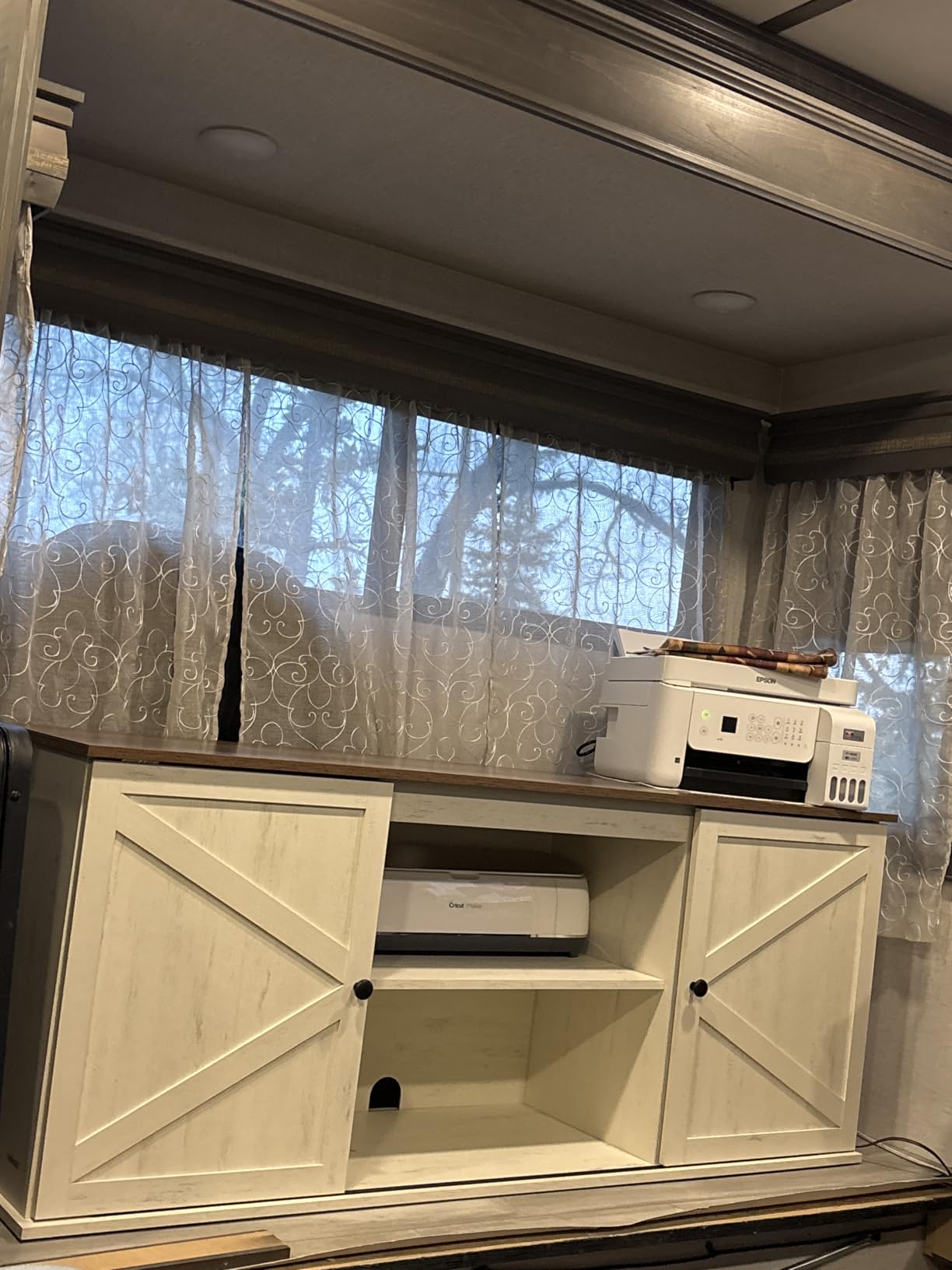 VASAGLE Farmhouse TV Stand for TVs up to 65 Inches, Entertainment Center with Storage Cabinets and Sliding Barn Doors, Media Console Table for Living Room, Rustic White and Honey Brown ULTV535W01 customer photo 2