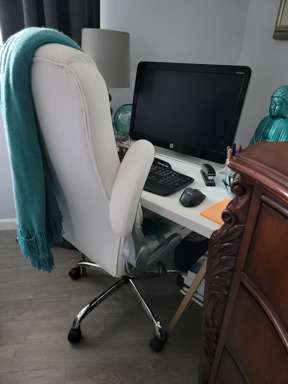 NEO CHAIR Office Desk Chair, High Back PU Leather with Flip-up Arms, Black | Ergonomic Tall Computer Desk Chair Comfy, Height Adjustable, Swivel Rolling Wheels for Office Home Gaming Study customer photo 1