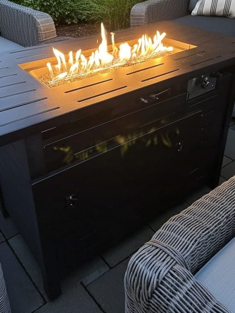 Aoxun 41 Inch Propane Fire Pit-50,000 BTU Gas Fire Pit Table with Removable Lid & Lava Rocks, Rectangle Firepit Table for Outside, Patio, Deck, Backyard, Black customer photo 1