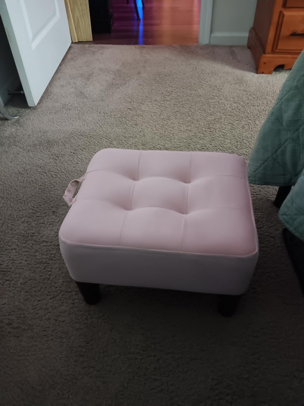 SONGMICS Foot Stool, Small Linen-Look Fabric Ottoman with Thick Cushion | Footstool with Legs, 330.7 lb Weight Capacity, for Living Room, Bedroom, Entryway, Ink Black, MACEO Collection ULOM502B01 customer photo 1