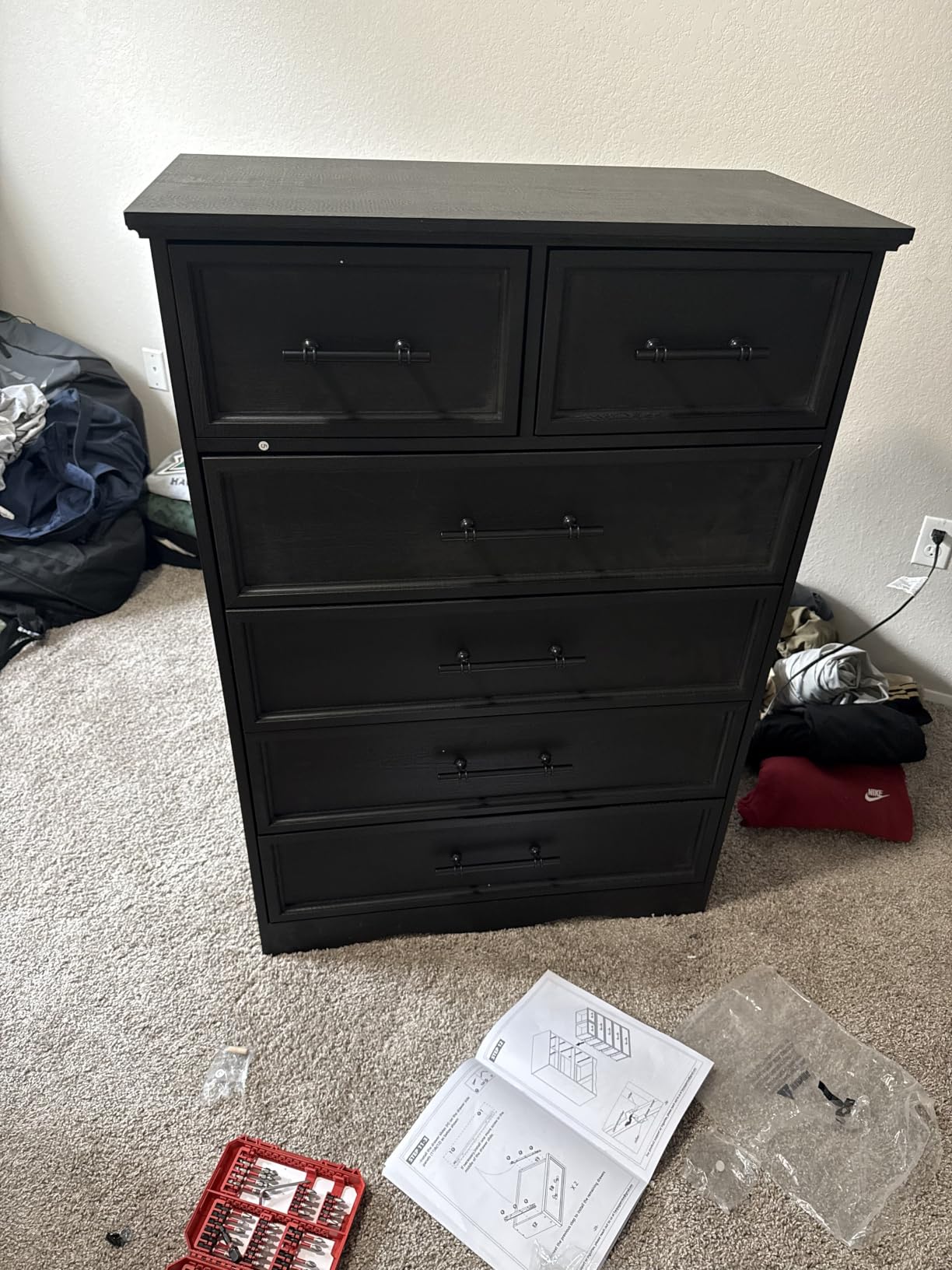YANSNWO Black 6 Drawer Dresser for Bedroom, 44