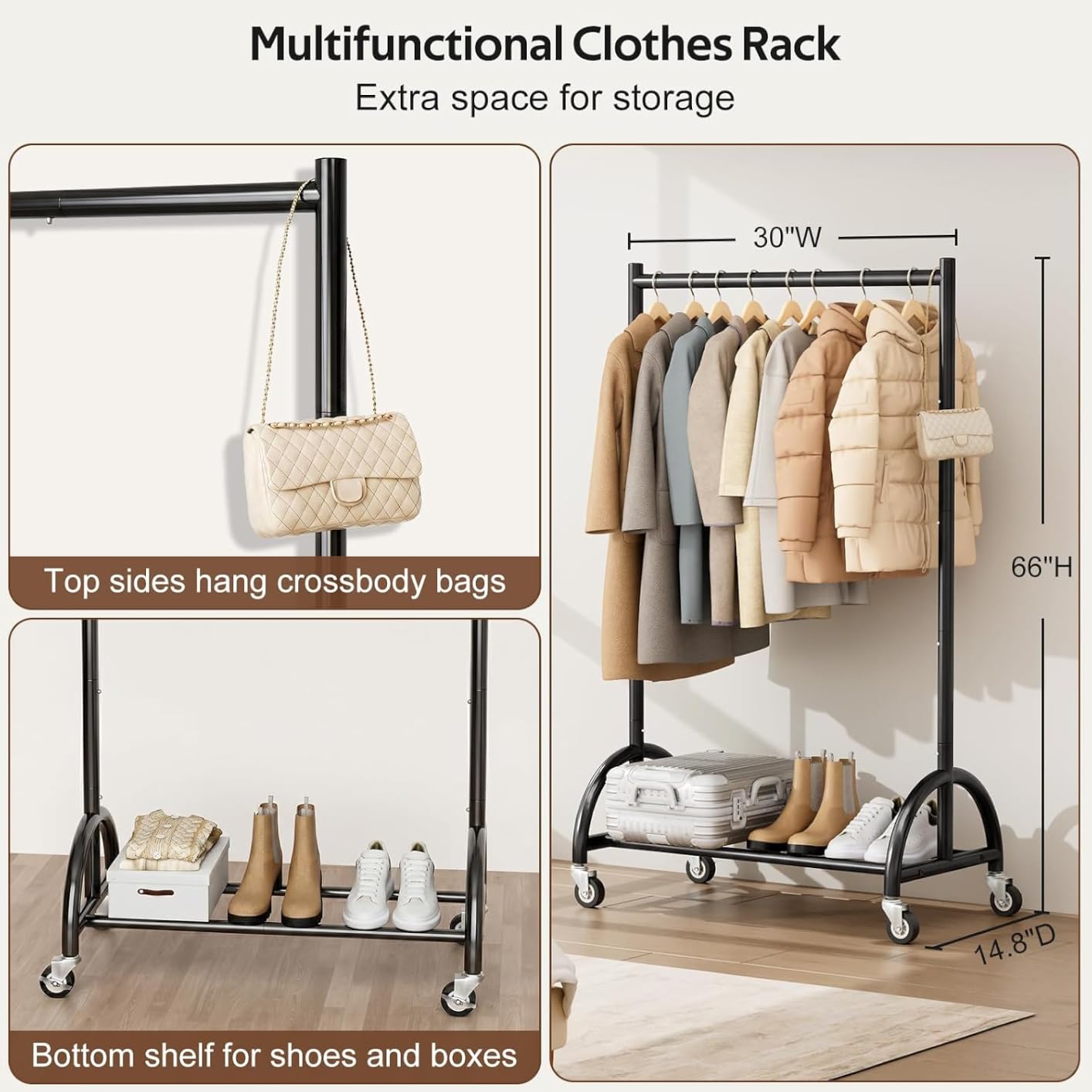 MISSLO Heavy Duty Clothing Rack with Wheels Rolling Clothes Racks for Hanging Clothes, Coats, Garment, Dress, Gold customer photo 1