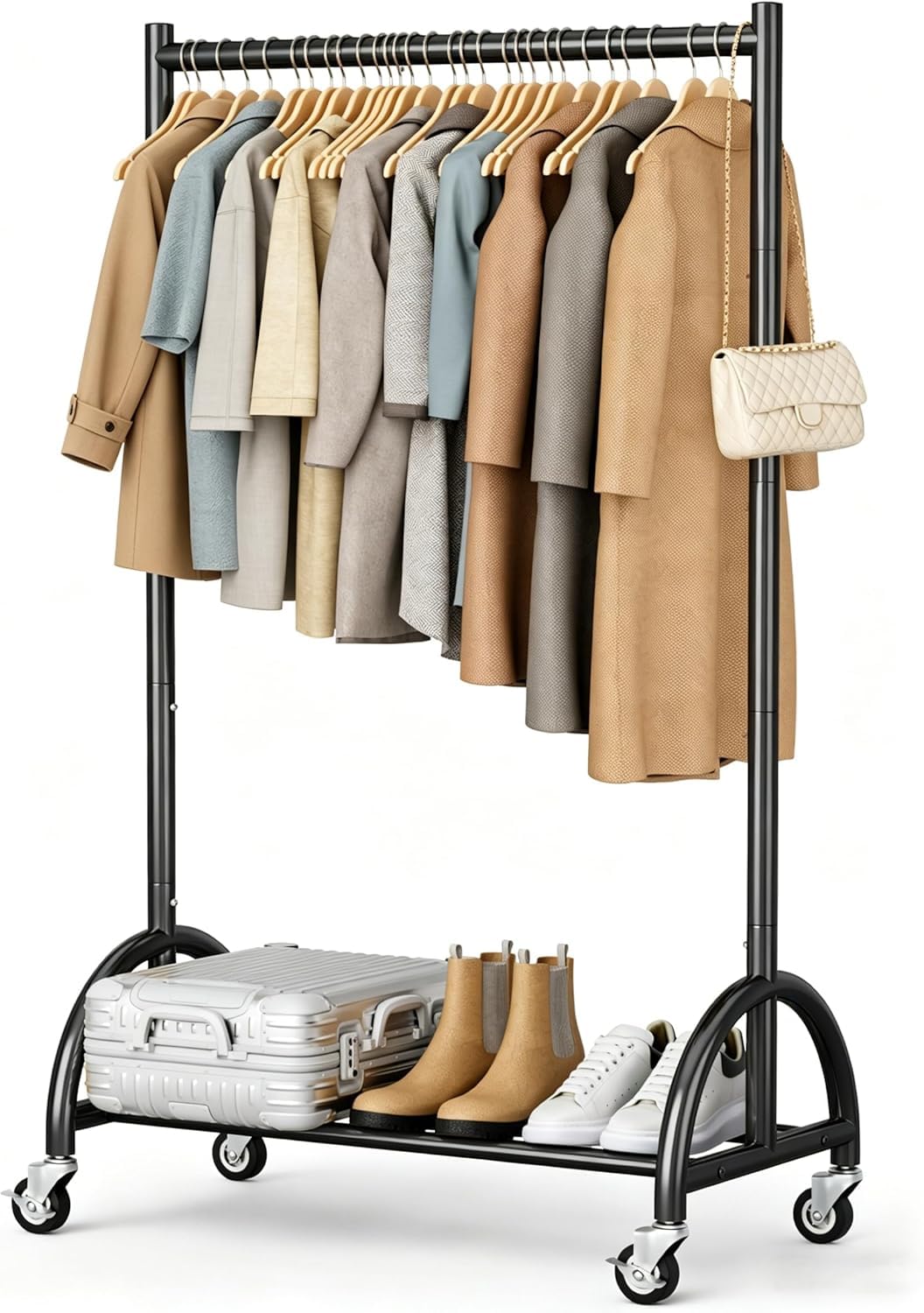 MISSLO Heavy Duty Clothing Rack with Wheels Rolling Clothes Racks for Hanging Clothes, Coats, Garment, Dress, Gold customer photo 2
