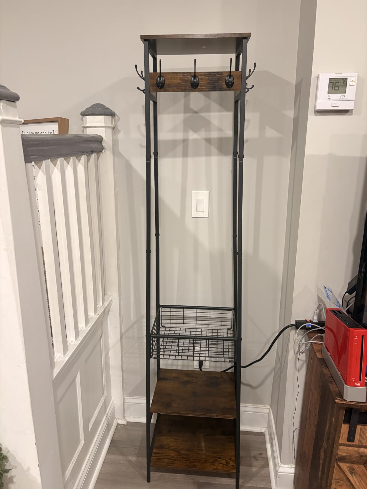 Coat Rack Freestanding with 3 Shelves and 7 Hooks | Coat Stand, Hall Tree Free Standing, Clothes Rack Stand Organizer, Industrial Style, Rustic Brown and Black customer photo 2