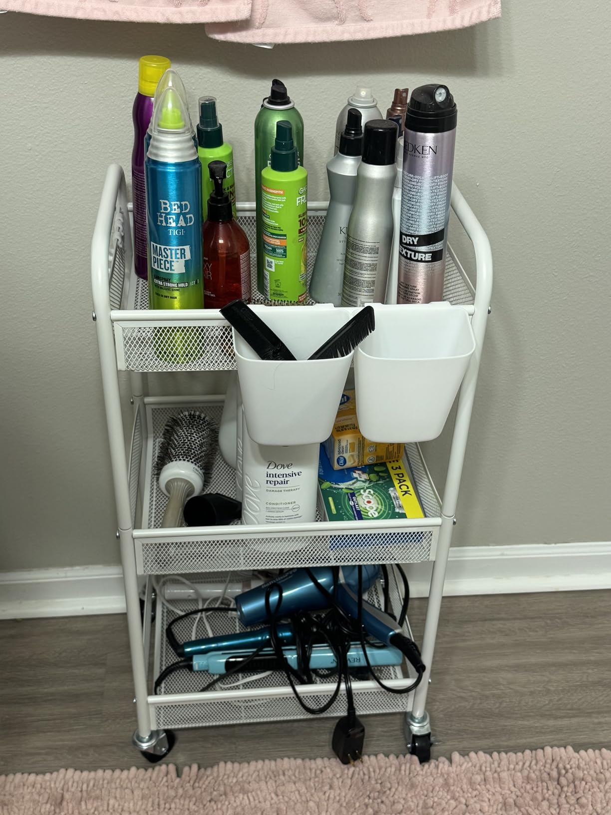 YASONIC 3 Tier Metal Rolling Cart, Black Utility Storage Cart with Wheels | Metal Mesh Craft Cart With Hooks & Hanging Cups, Ideal For Kitchen, Bathroom, Office, Dorm, Art Workspace, Bedside Storage customer photo 1